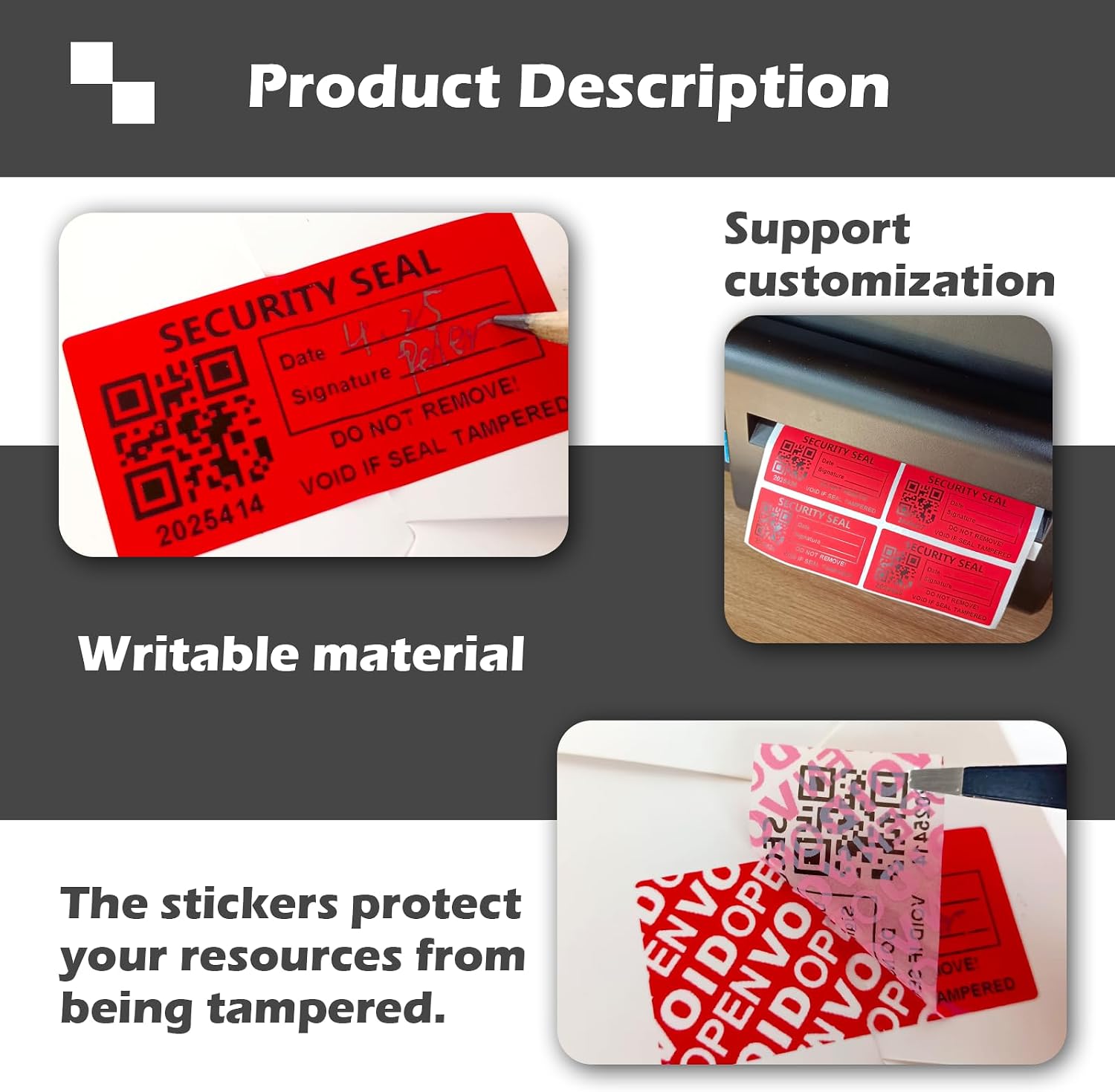 Custom Tamper Proof Stickers Customized High Security Tamper Evident Warranty Void Seal/Labels (Red,2x1inch,500pcs)
