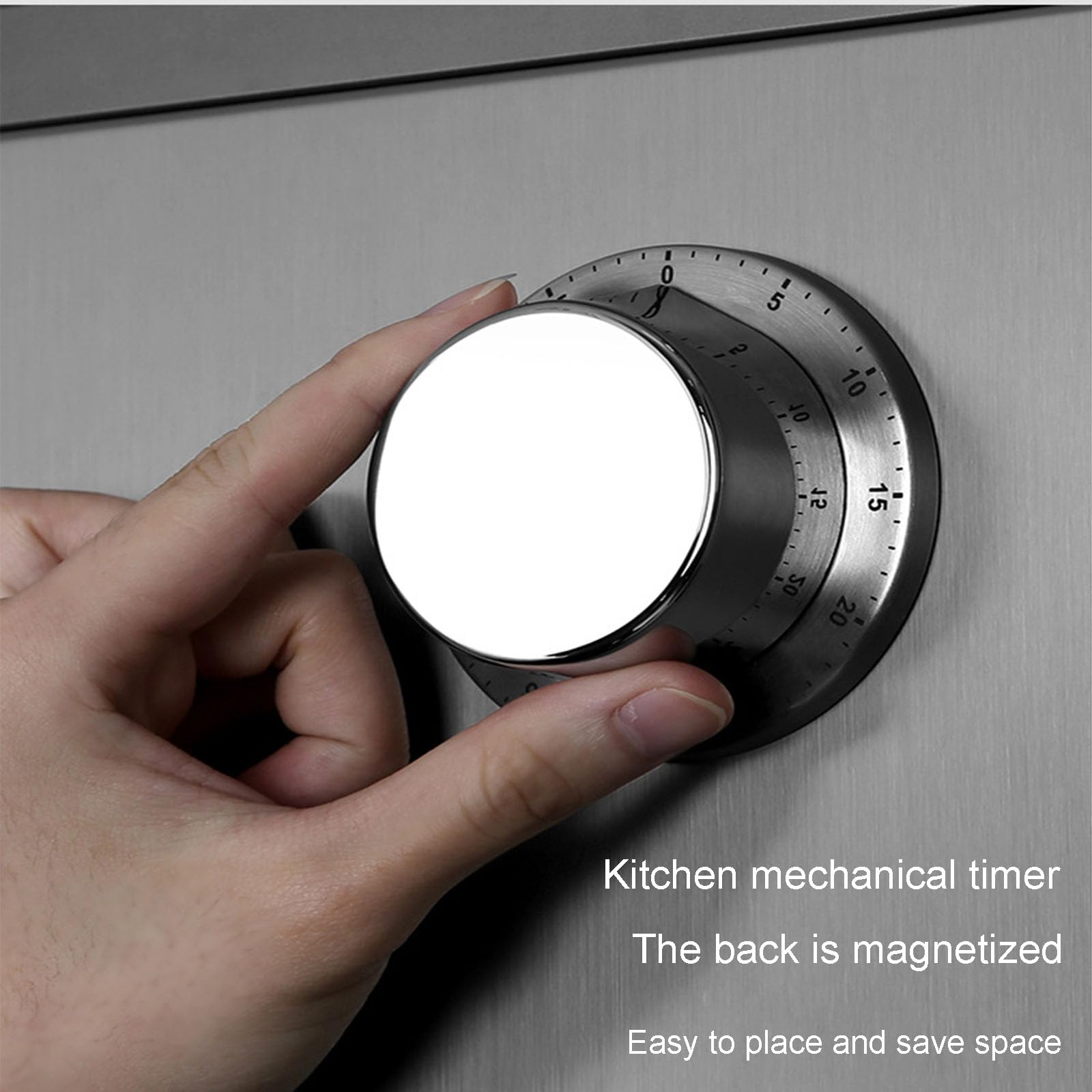 Magnetyczny mechaniczny zegar kuchenny z gładką metalową powierzchnią, praca bez baterii do gotowania w kuchni i przypomnienia o nauce