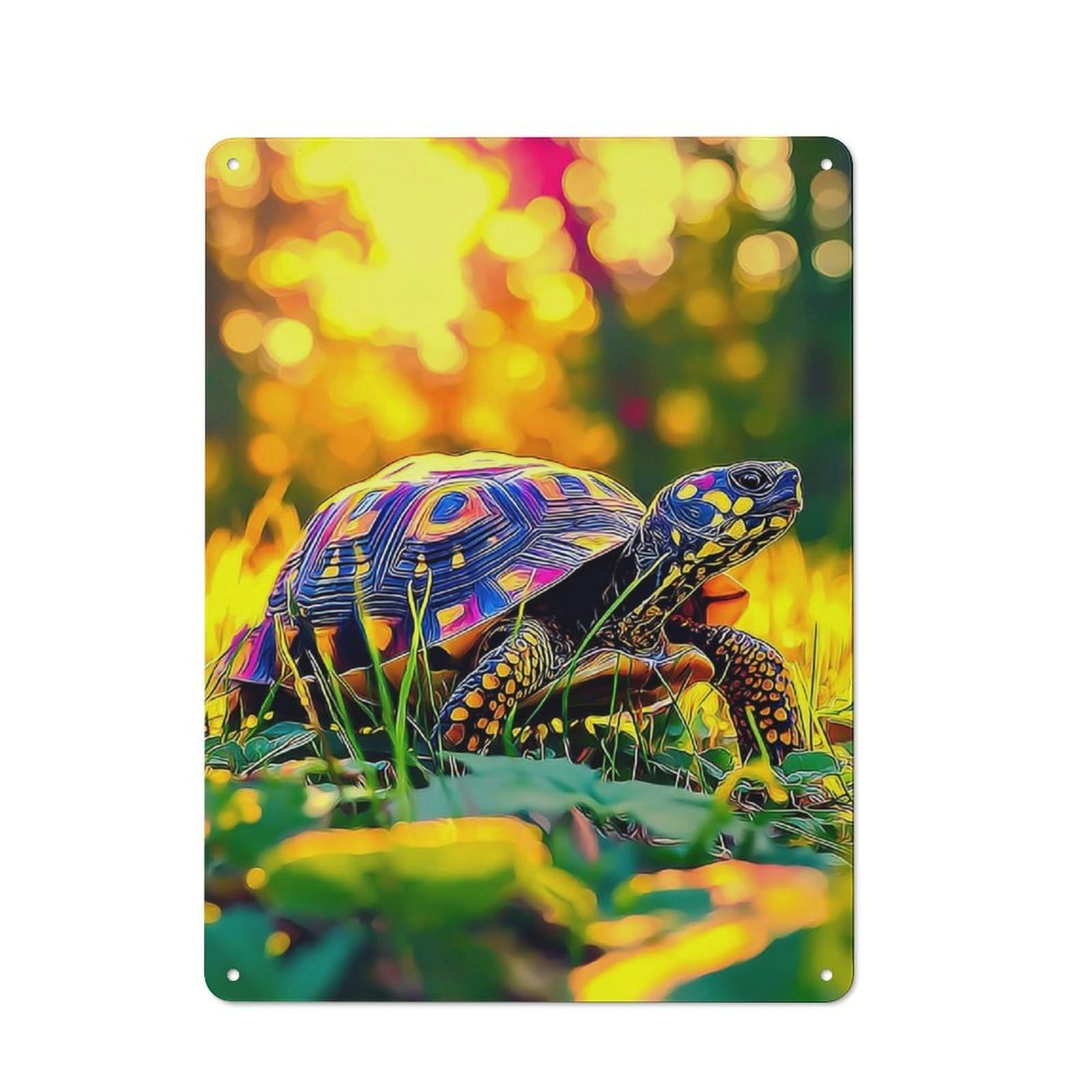 Colorful Turtle in Nature Rustic Tin Sign 40x30cm for Man Cave Or Games Room, A Decorative Gift for A Newly Furnished Man Cave And Games Room