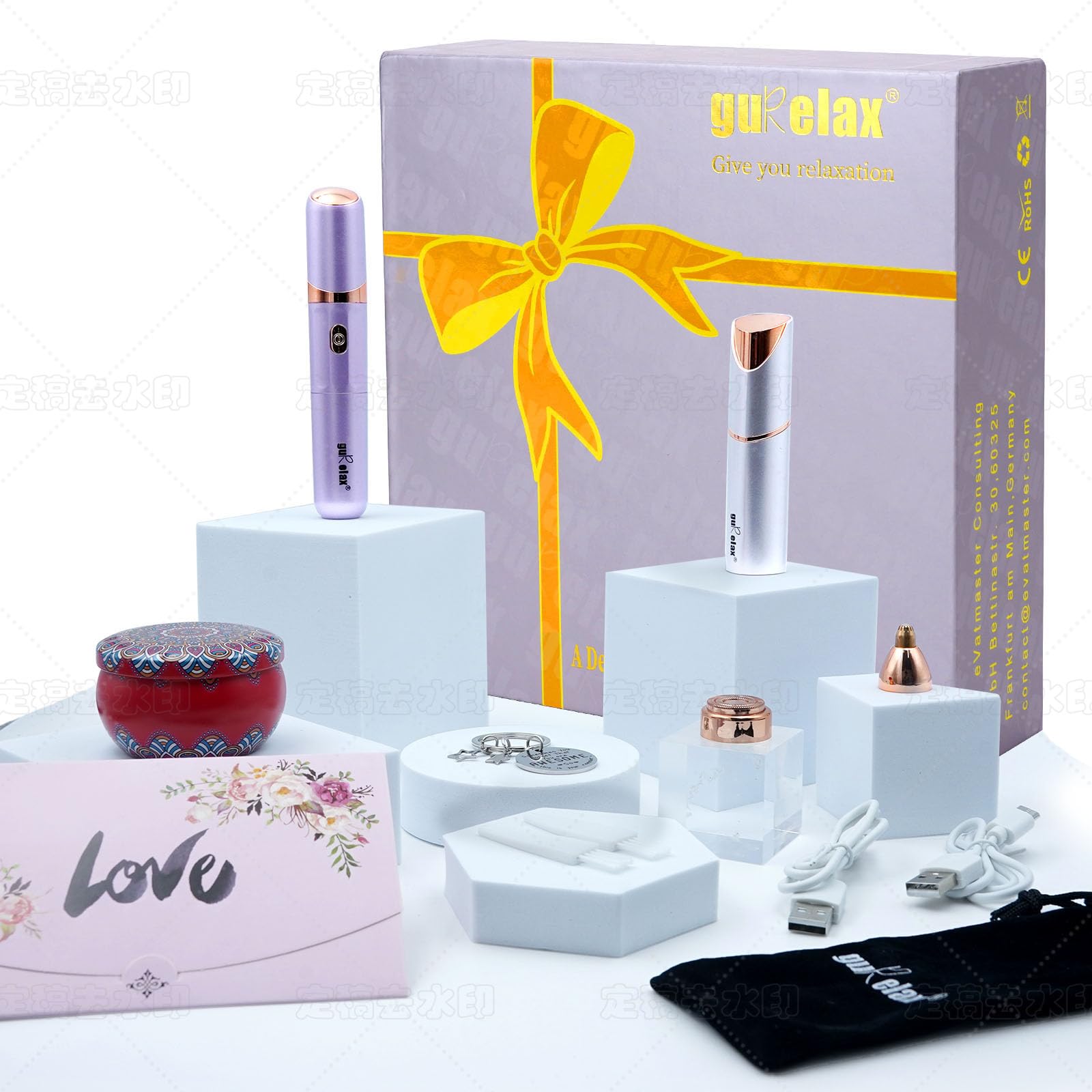 Set regalo per la depilazione per donne – kit di rimozione dei peli indolore di lusso, nuovo sistema di epilazione elettrico, rimozione dei peli del viso portatile con 4 testine di ricambio, candela