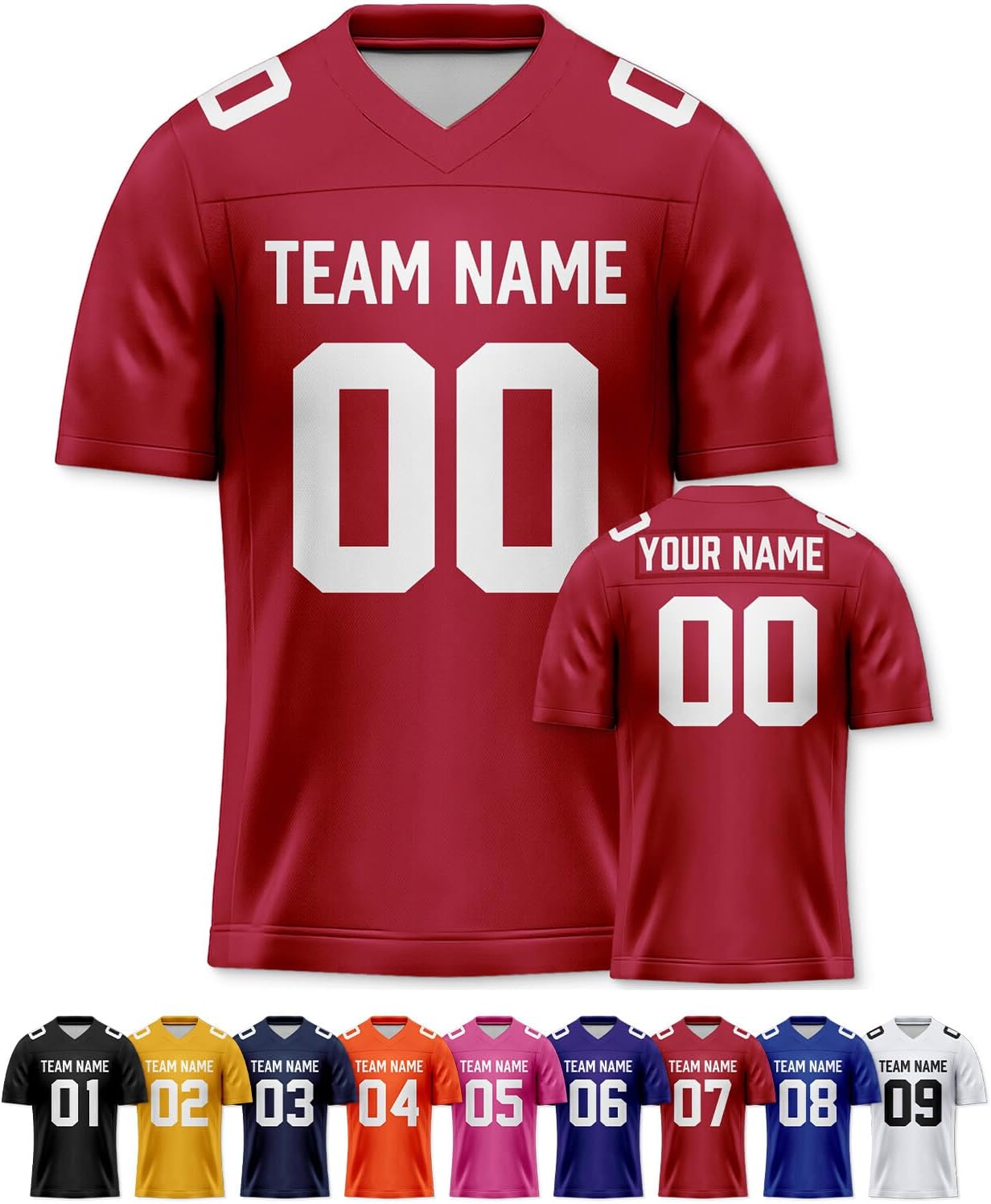 Custom Football Jersey Shirts Uniforms Solid Color Sports Apparel Personalize Name Number for Men Youth Women Fans Gifts Crimson