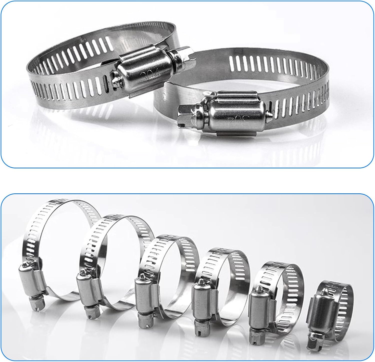 Hose Clamp Kit – 304 Stainless Steel Adjustable Pipe Hose Clamps, 60-Piece Kit with 2 Screw Tools, for Plumbing, Automotive and Mechanical