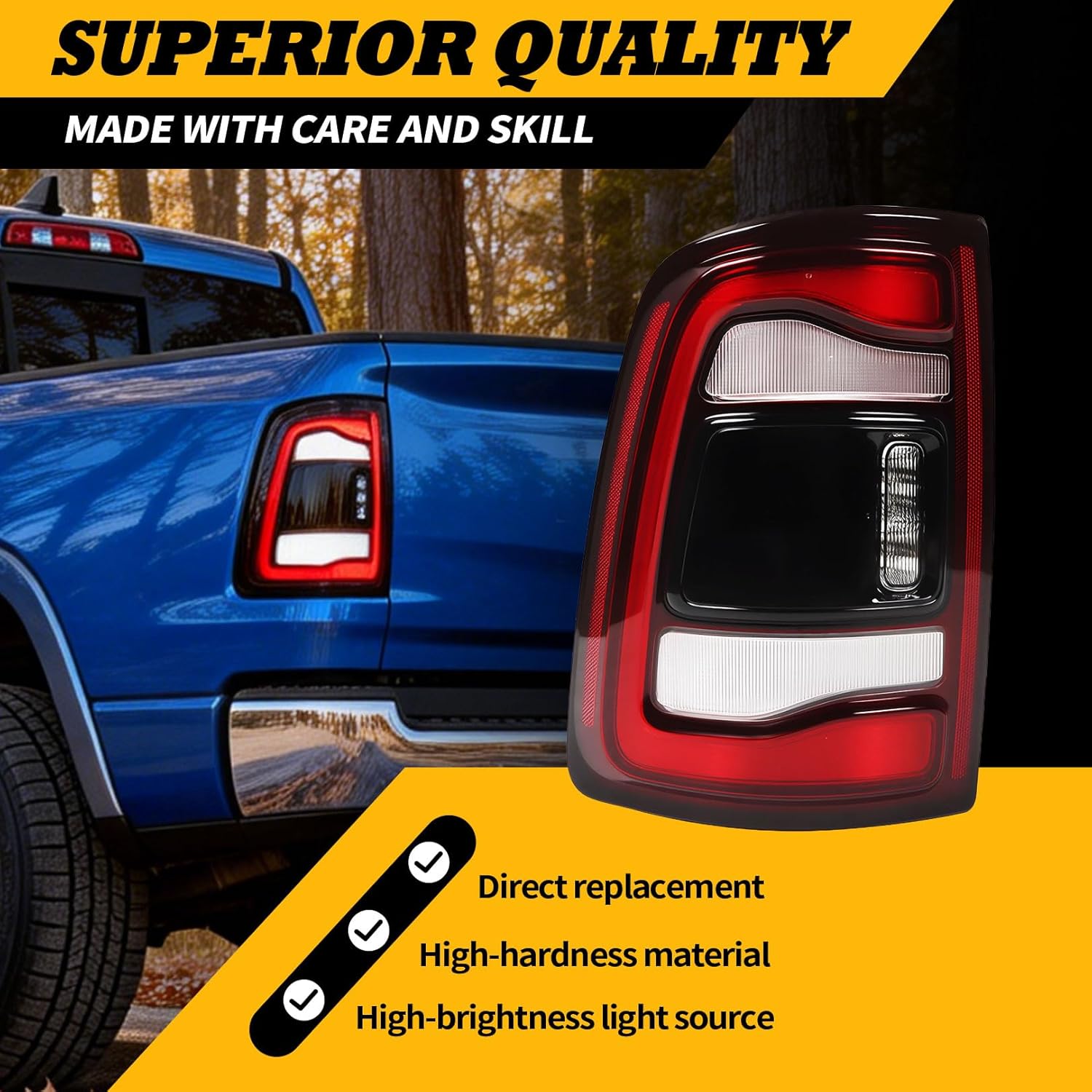 Smoked Left Side Tail Light Assembly w/Blind Spot Compatible with 2019-2023 Ram 2500 3500 Driver Side Black Bezel Rear Tail Lamp 68361723AH CH2800224 (Left)