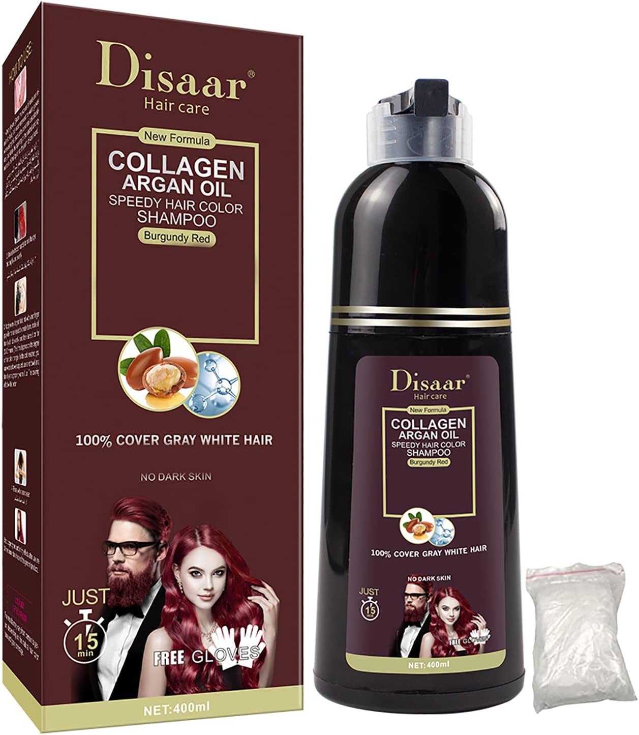 Speedy Hair Color Shampoo 100% Cover Gray White Hair Easy To Use Long Lasting 400ml/13.53fl.oz (Burgundy Red)