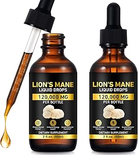 2-Pack Lions ManeMushroom Drops – Brain Supplement 120,000 MG, Memory Focus & Immunity Vitamins, Plant Extract 4 Oz