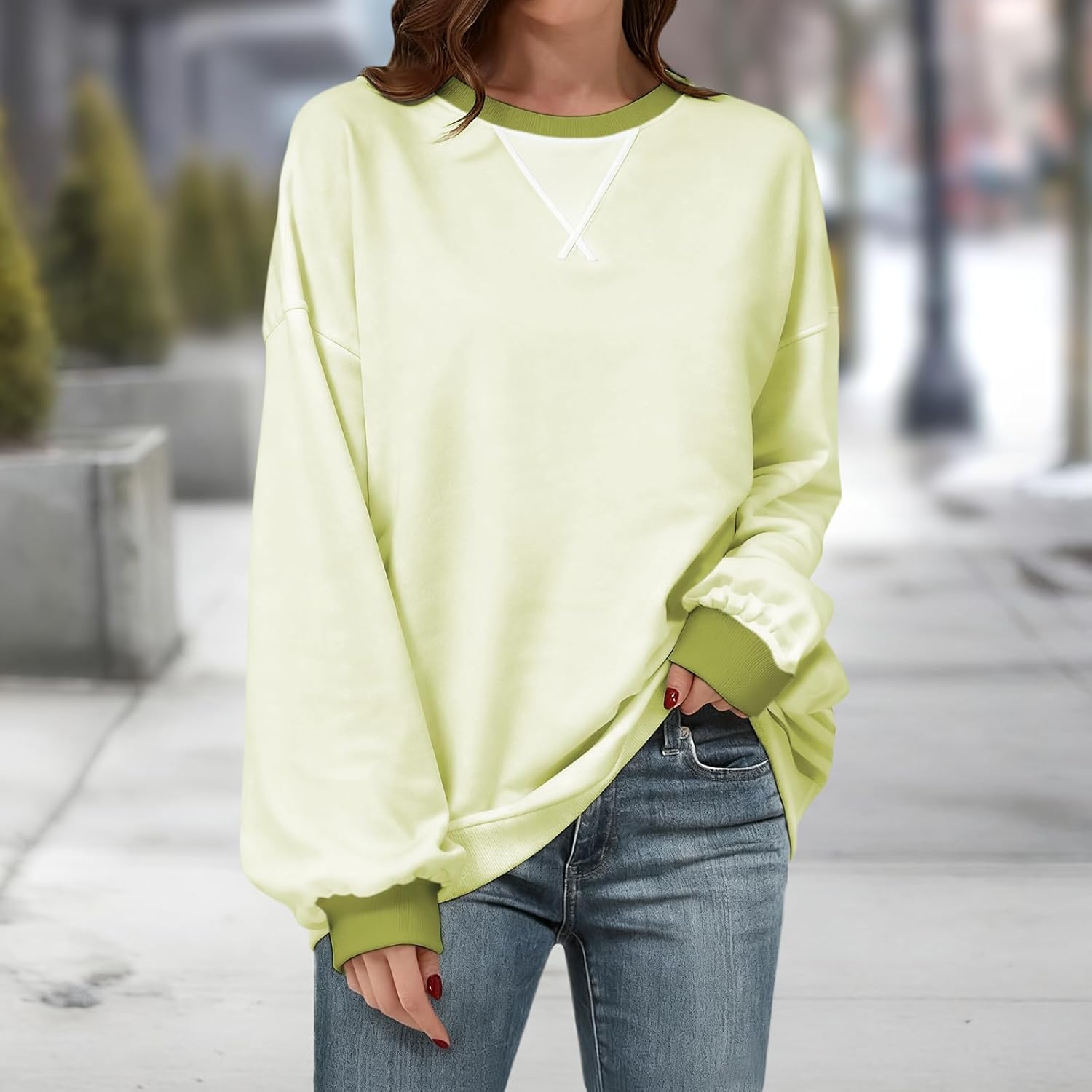 Fashion Sweatshirts for Women Color Block Long Sleeve Crewneck Pullover Shirts Plus Size Comfy Y2k Fall Tops - Image 2