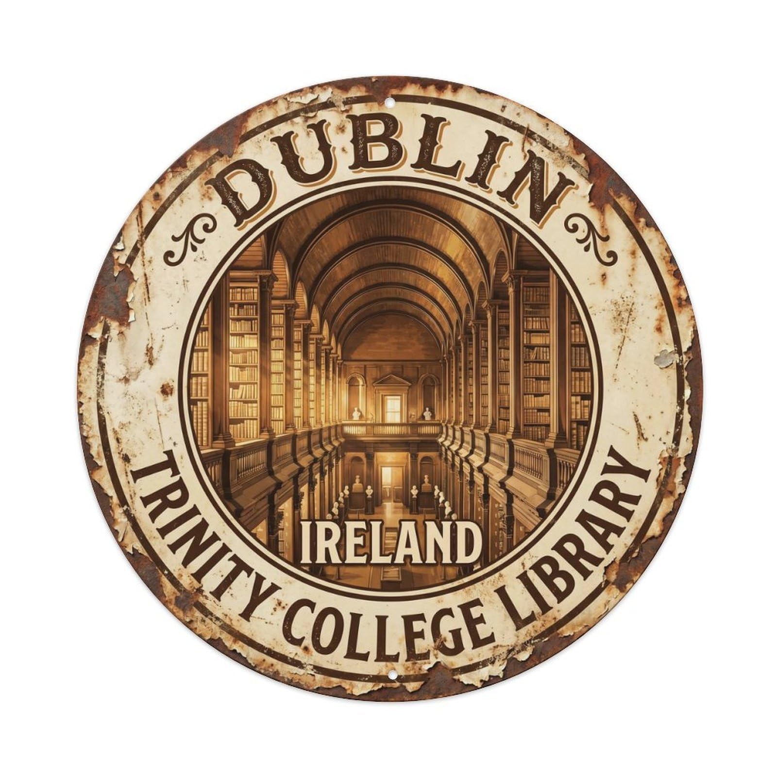Vintage Travel Dublin Ireland Artwork Metal Tin Sign Plaque Wall Decor for Cafe, Club, Garden Round Metal Poster 8x8Inch
