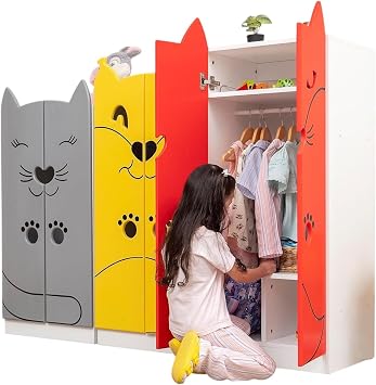 BUSY WOOD Animals Armoire Toddler Dresser Organizer for Bedroom - Playroom Furniture - Wardrobe Closet - Kids Dresser - Montessori Armoire - Wooden Closet