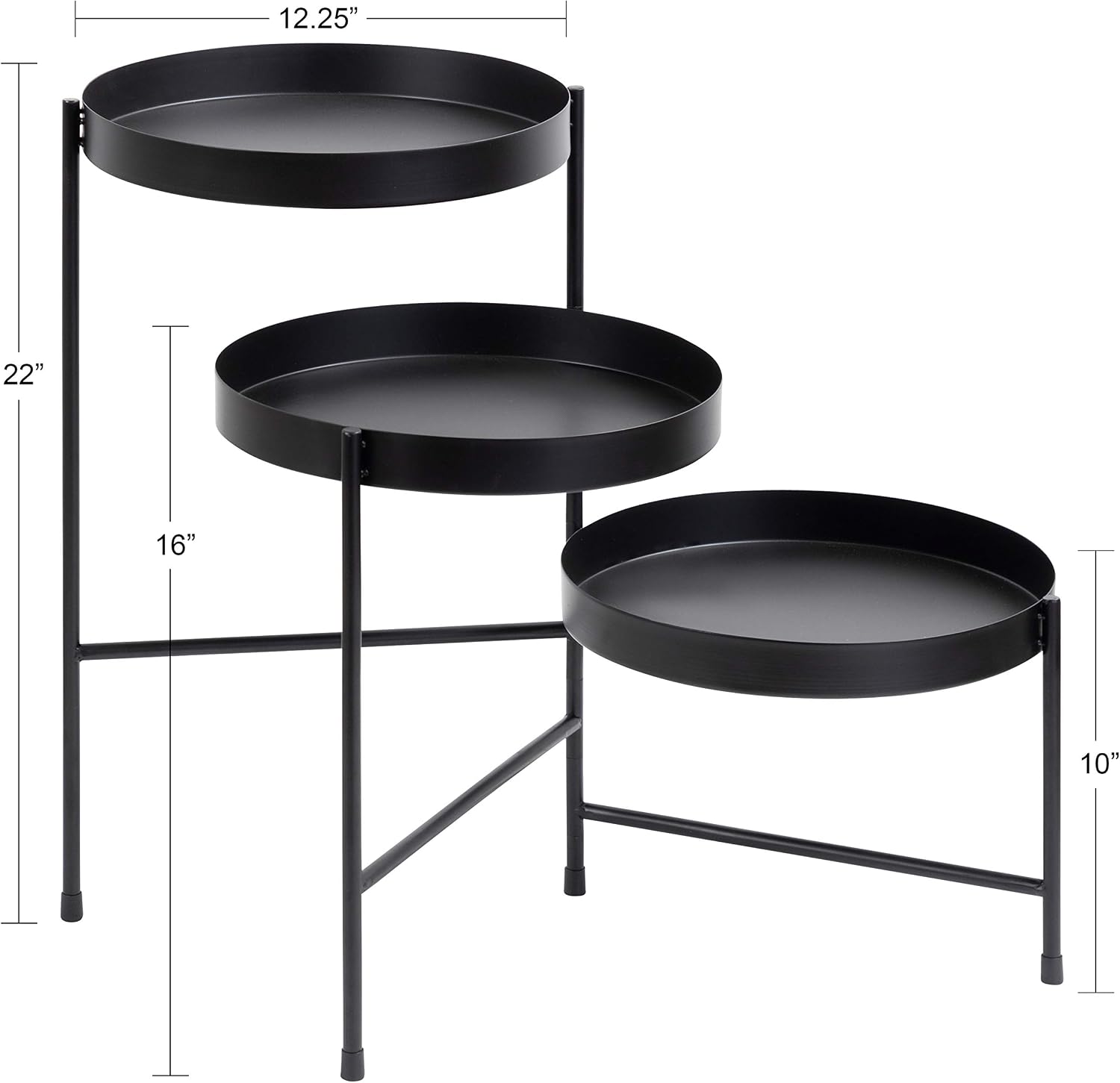 Kate and Laurel Finn Modern Tri-Level Plant Stand, 13 x 13 x 22, Black, Indoor Multi-Tiered Plant Stand
