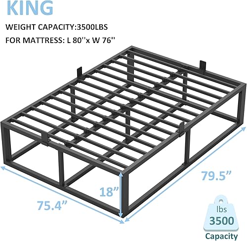 Miniatura 82 de Base de cama Queen de 10 pulgadas con soporte de listones de acero, plataforma de metal de perfil bajo, base de colchón de soporte de colchón, no