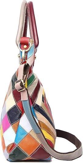 Segater® Vrouwen Multicolor Tote Handtas Echt Leer Kleur Bijpassende Ontwerp Hobo Crossbody Schoudertas Portemonnees, Zwart, Eén maat