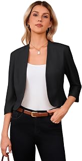 YesFashion Blazer Damen Cropped Blazerjacke Festlich Langarm Bolero Leicht Business Anzugjacke Schwarz(Verpackung MEHRWEG)