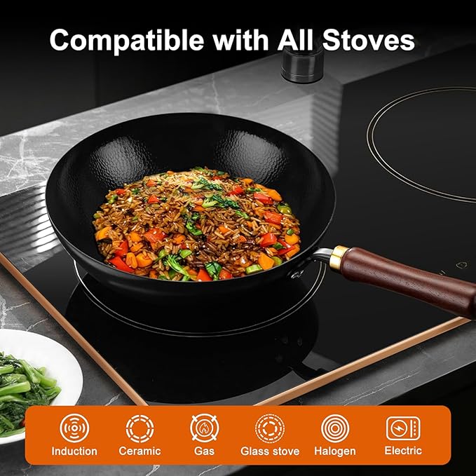 Wok de Acero al Carbono con Tapa de Vidrio, Antiadherente, 13.4 pulgadas miniatura 5
