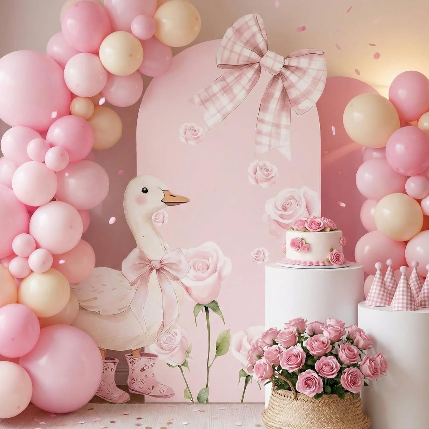 Novabright 2 Pcs One Silly Goose Party Decoration 5ft and 2.5ft 1st Birthday Silly Goose Cardboard Cutout Standup Photo Props Party Back Drops for 1st Birthday Baby Shower Supplies(Pink)