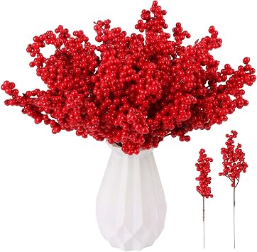 LOMIMOS 30PCS Large Artificial Red Berry Stems,10.6inch/9inch Christmas Red Berry Picks Holly Berry Branches for Christmas Tree Decorations DIY Crafts Xmas Ornaments Winter Holiday Home Decor