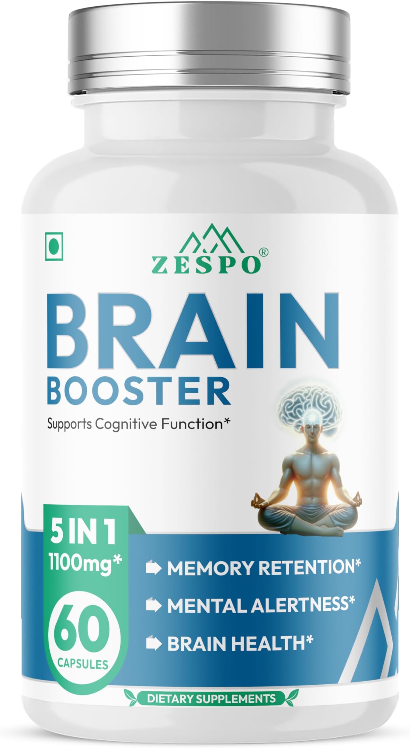 ZESPO Brain Booster 1100mg - Advanced Nootropic Supplement for Memory, Focus & Clarity - GABA, Lion's Mane, Bacopa - Supports Cognitive Function & Mental Alertness
