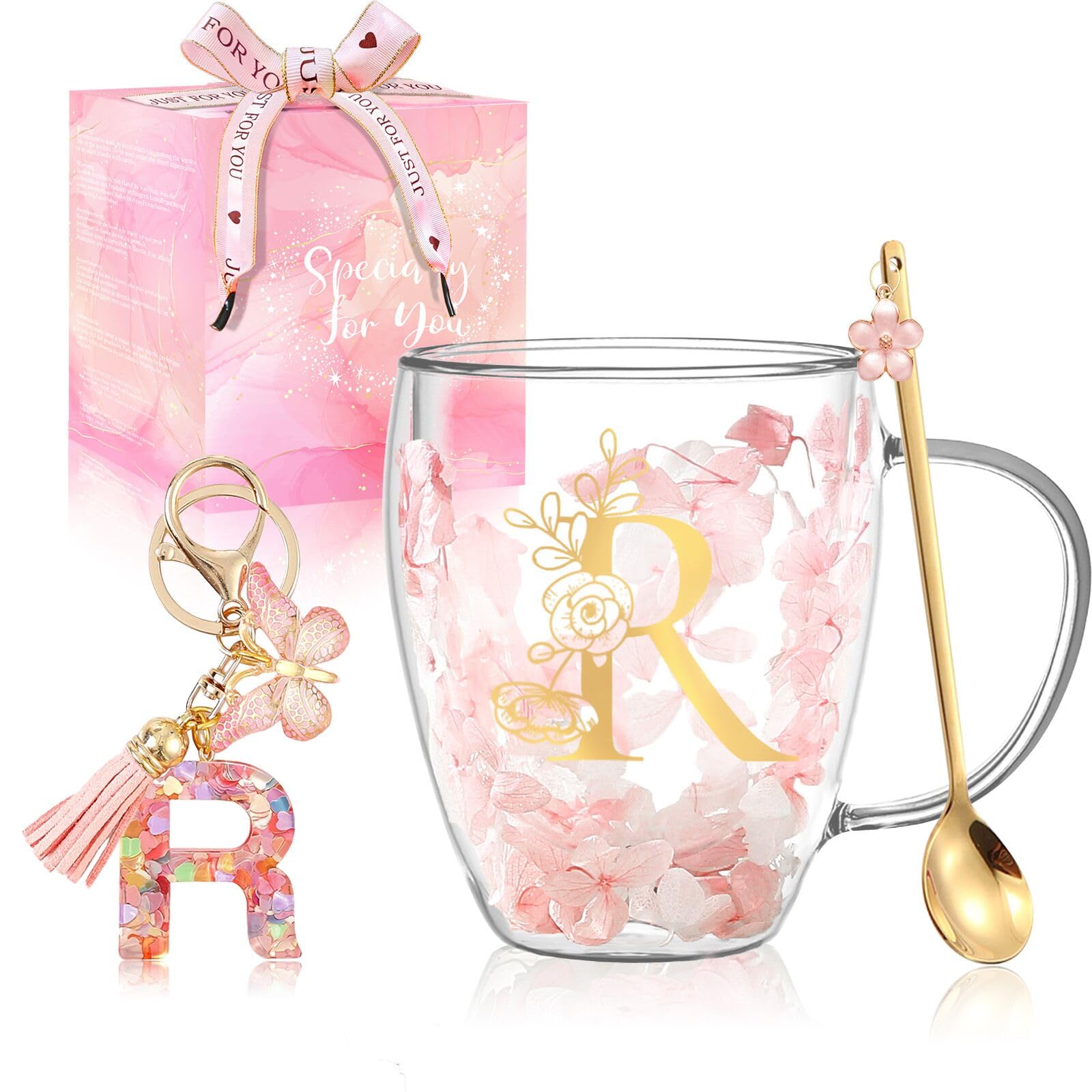 Personalised Gifts for Women Glass Coffee Mug Unique Birthday Gifts for Women Her Ladies Espresso Tea Cups Friendship New Home House Warming Gift Cute Double Walled Glass Mugs Christmas Pink Stuff