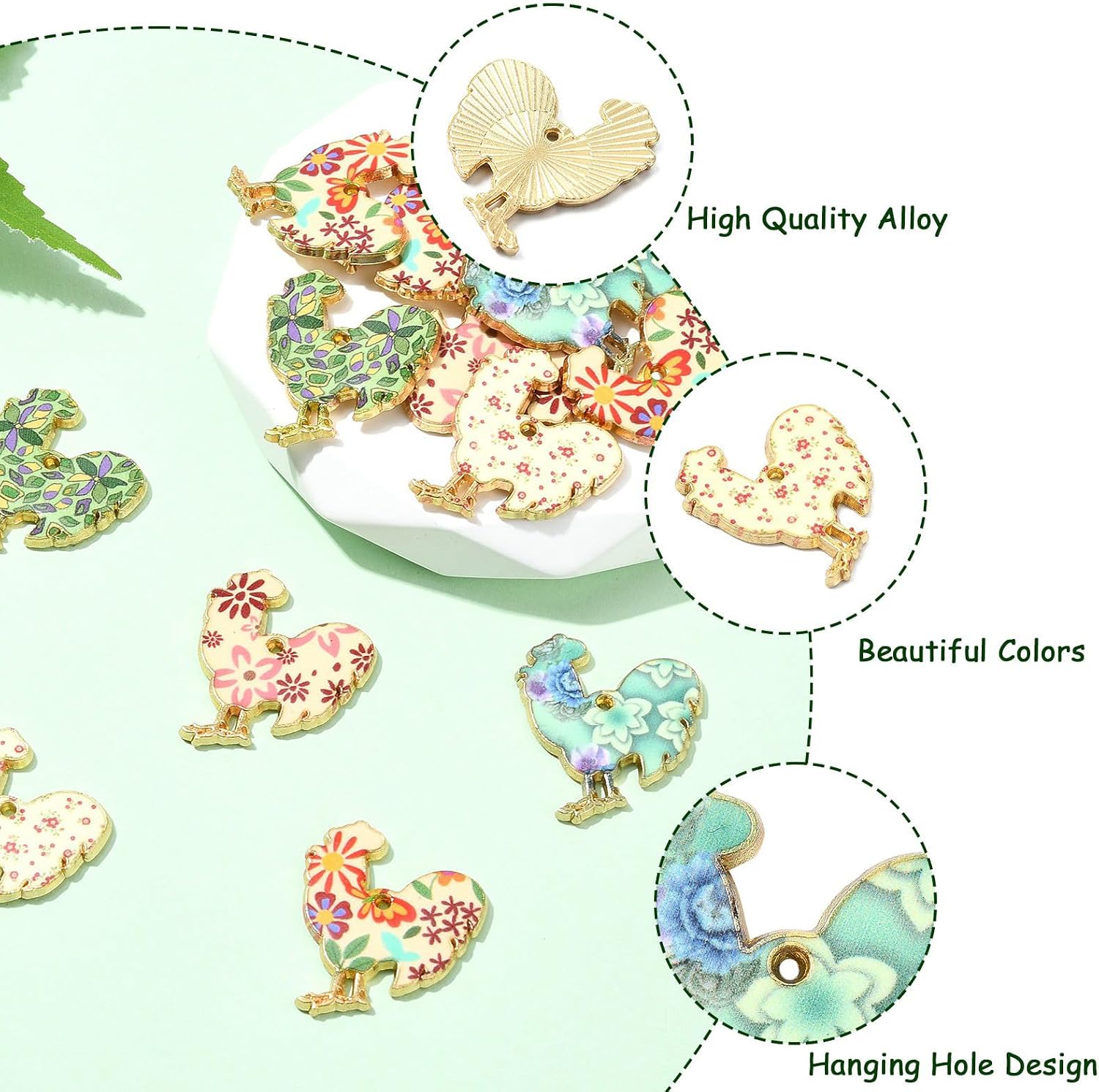 KitBeads 30Pcs Flower Chick Charms Enamel Rooster Charms 5 Colors Farm Animal Chicken Charms for Jewelry Making Bracelets Necklaces Bracelets Earrings