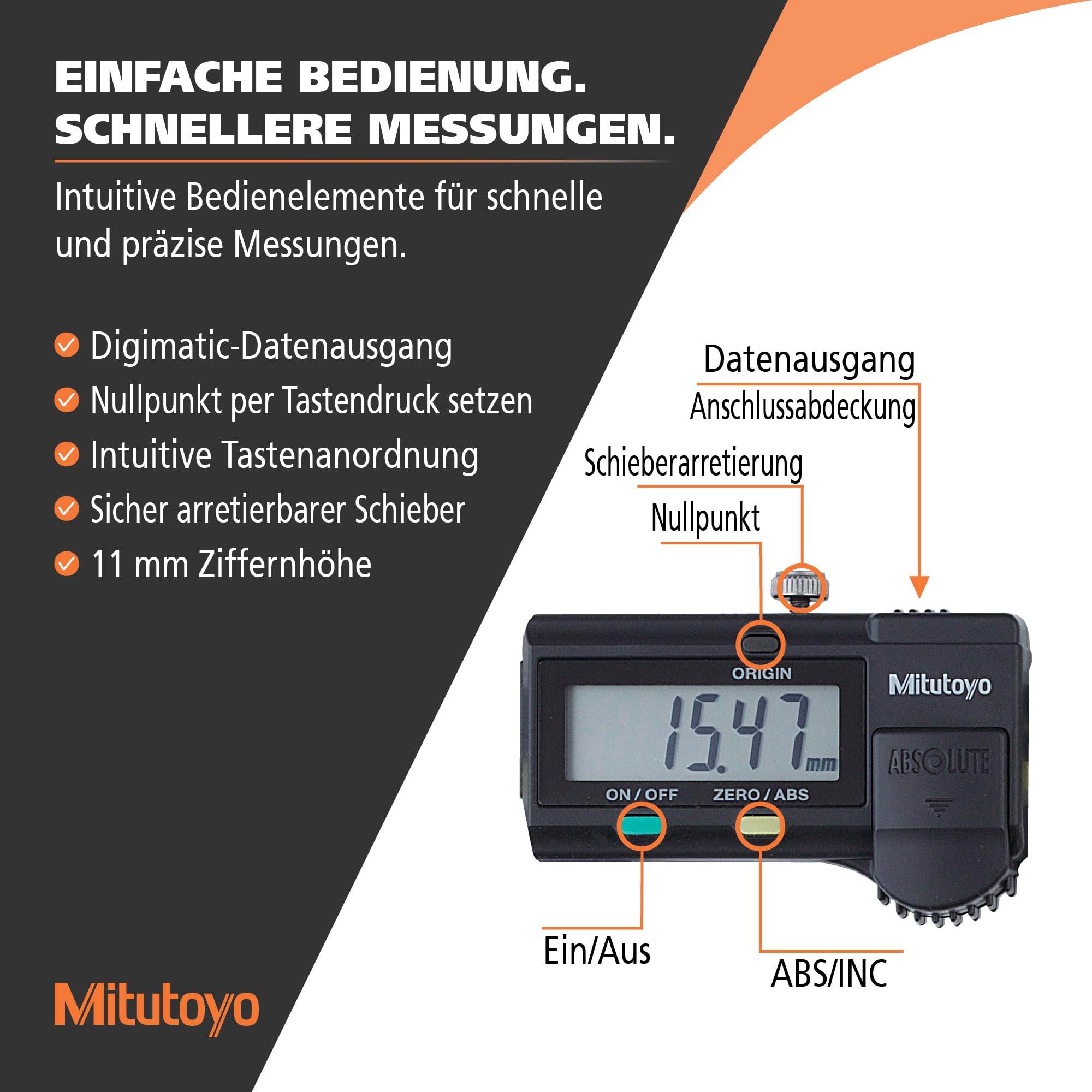 Mitutoyo Digital ABS AOS Messschieber, 0-300 mm, Tiefenmessstange, Datenausgang