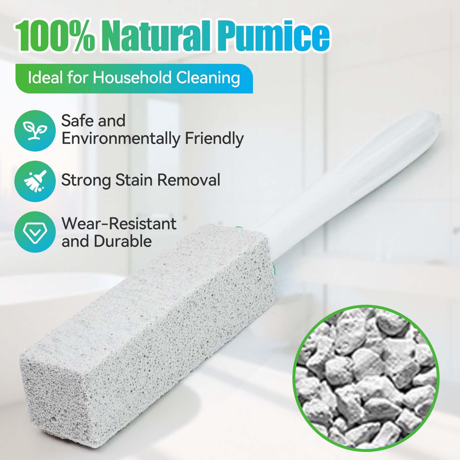 Pierre Ponce Brosse WC 8 Pièces Pumice Stone Toilet avec 2 Poignée, Brosse de Nettoyage en Pierre Naturel Ponce Détartrant Efficace pour Toilettes, Cuisines, éviers et Lavabos - 3