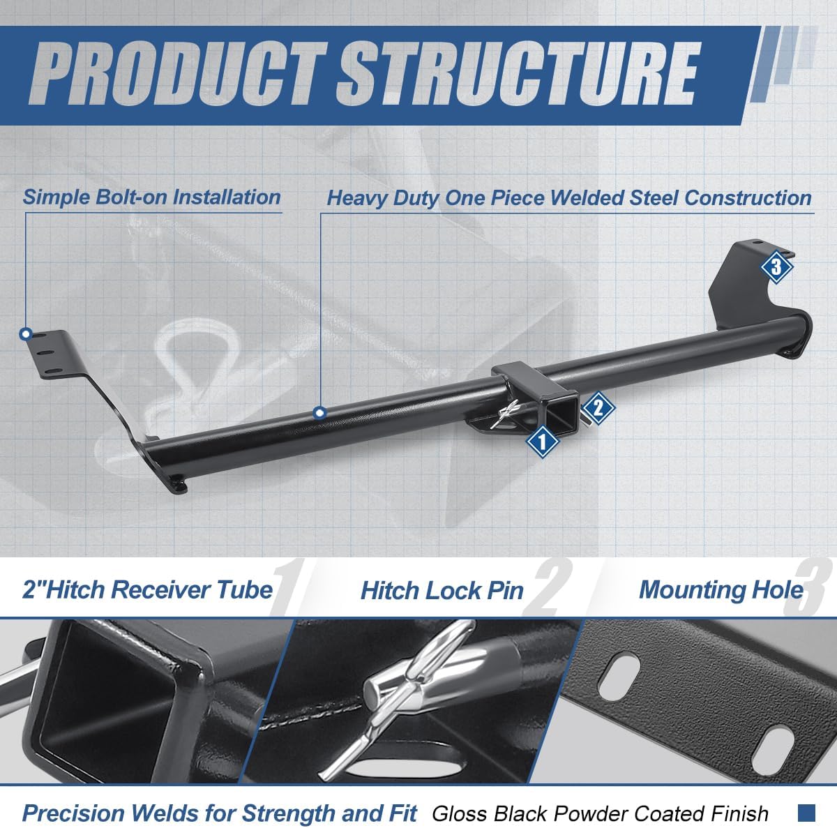 Auto Dynasty 2 Inches Rear Class 3 Tow Trailer Hitch Receiver and Pin Compatible with Honda Odyssey 1999-2017, Black Powdercoated