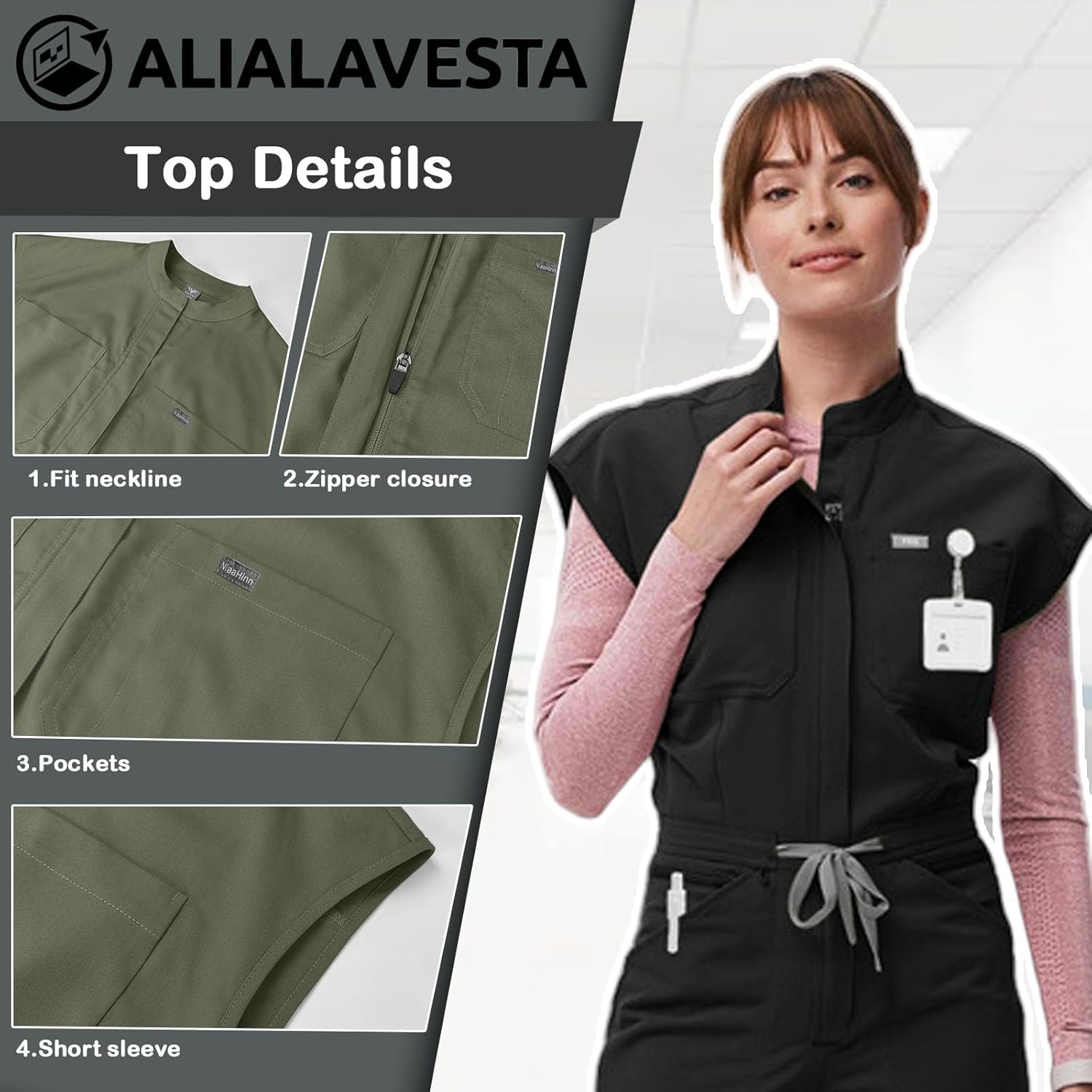 Scrubs Set for Women,Soft Stretch Jumpsuit & Jogger with Multi Pocket for Nurse Esthetician Workwear - Image 2