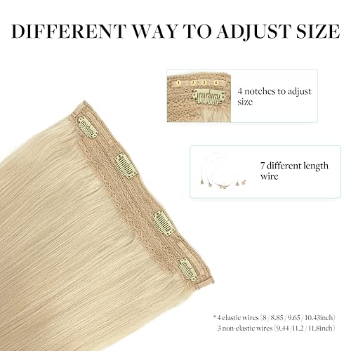 Miniatura 4 de DOORES Extensiones de cabello humano con alambre, rubio platino, 3.43 oz, 16 pulgadas, extensiones de cabello humano real, alambre transparente,