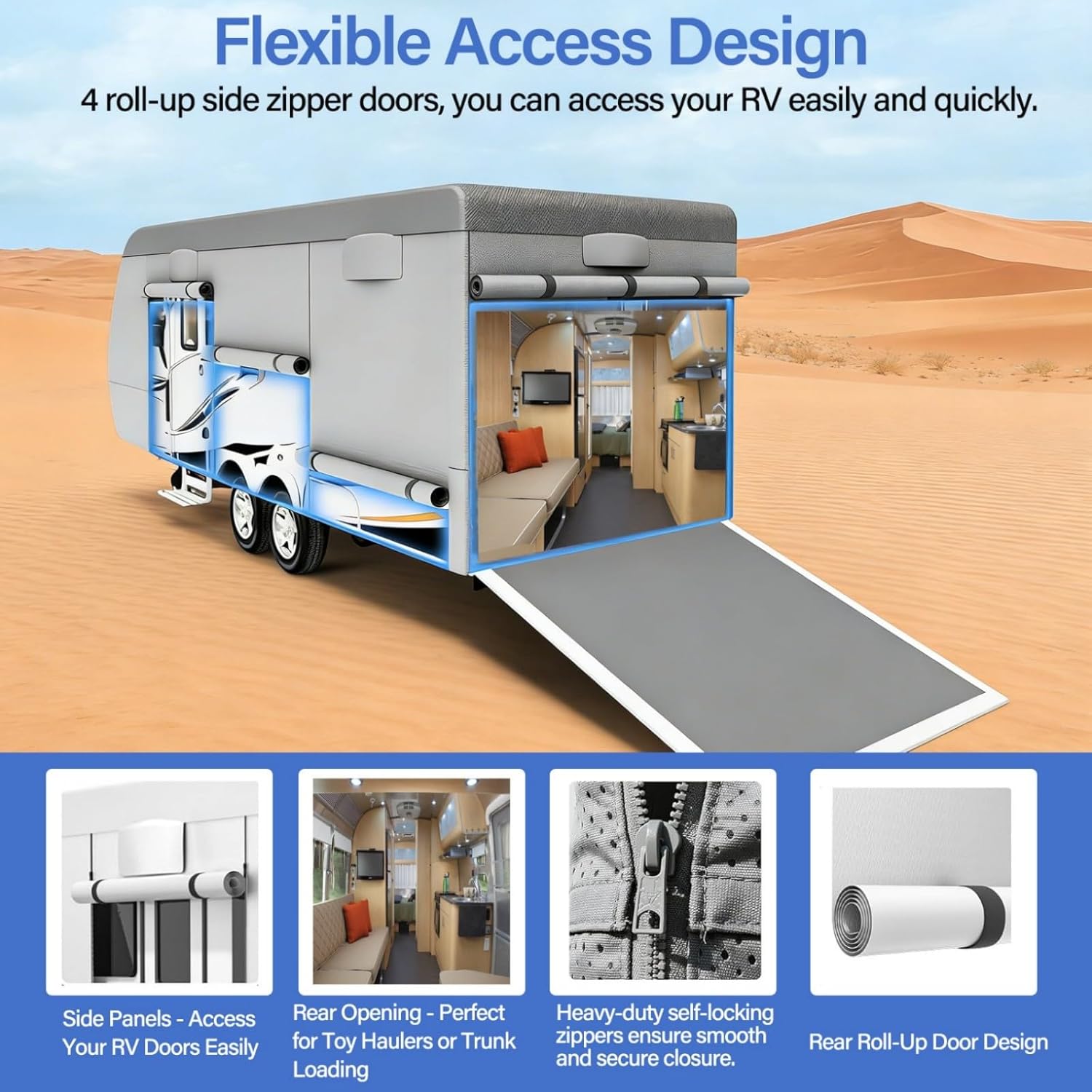 Travel Trailer RV Cover, Upgraded 8 Layers Top Travel Trailer Cover Fits 24 to 27 Feet RV, Waterproof Camper Cover with 4 Tire Cover & Tongue Jack Cover Extra Windproof Ropes, Gutter Covers