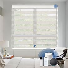 Keego Remote Control Window Blinds Alexa Automatic Shades Smart Motorized Zebra Blackout Blinds Custom Size for Living Room, Home and KitchenLight Filtering-Linen,35Wx72H