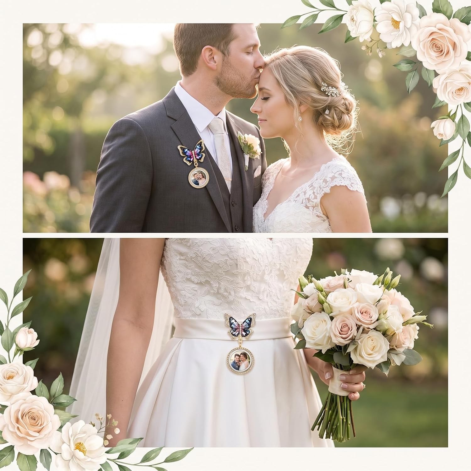 Wedding Bouquet Photo Charm, 2.75'' Brooch Pin for Bridal Bouquet image 5