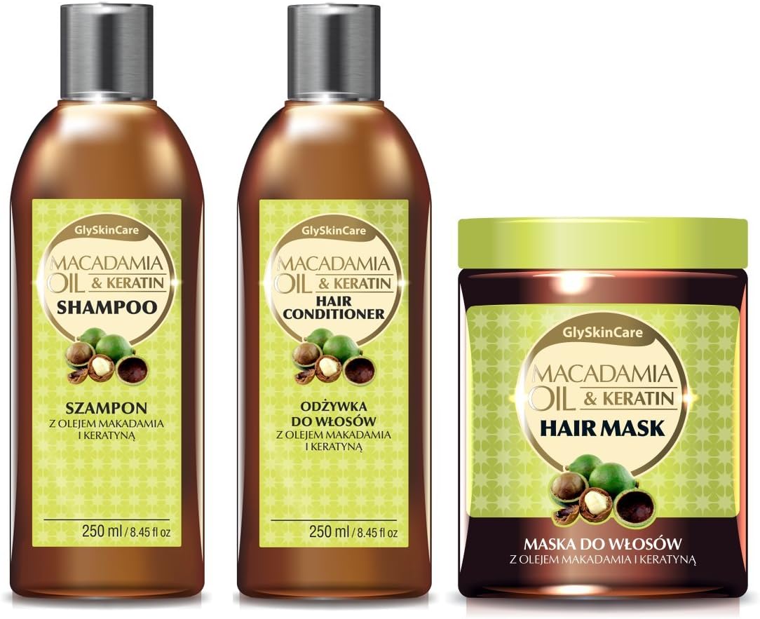 Macadamia Hair Treatment Set: Macadamia Organic Oil & Keratin Hair Conditioner & Shampoo & Hair Mask - Infused with Natural Ingredients - Free from SLS, parabens and Dyes