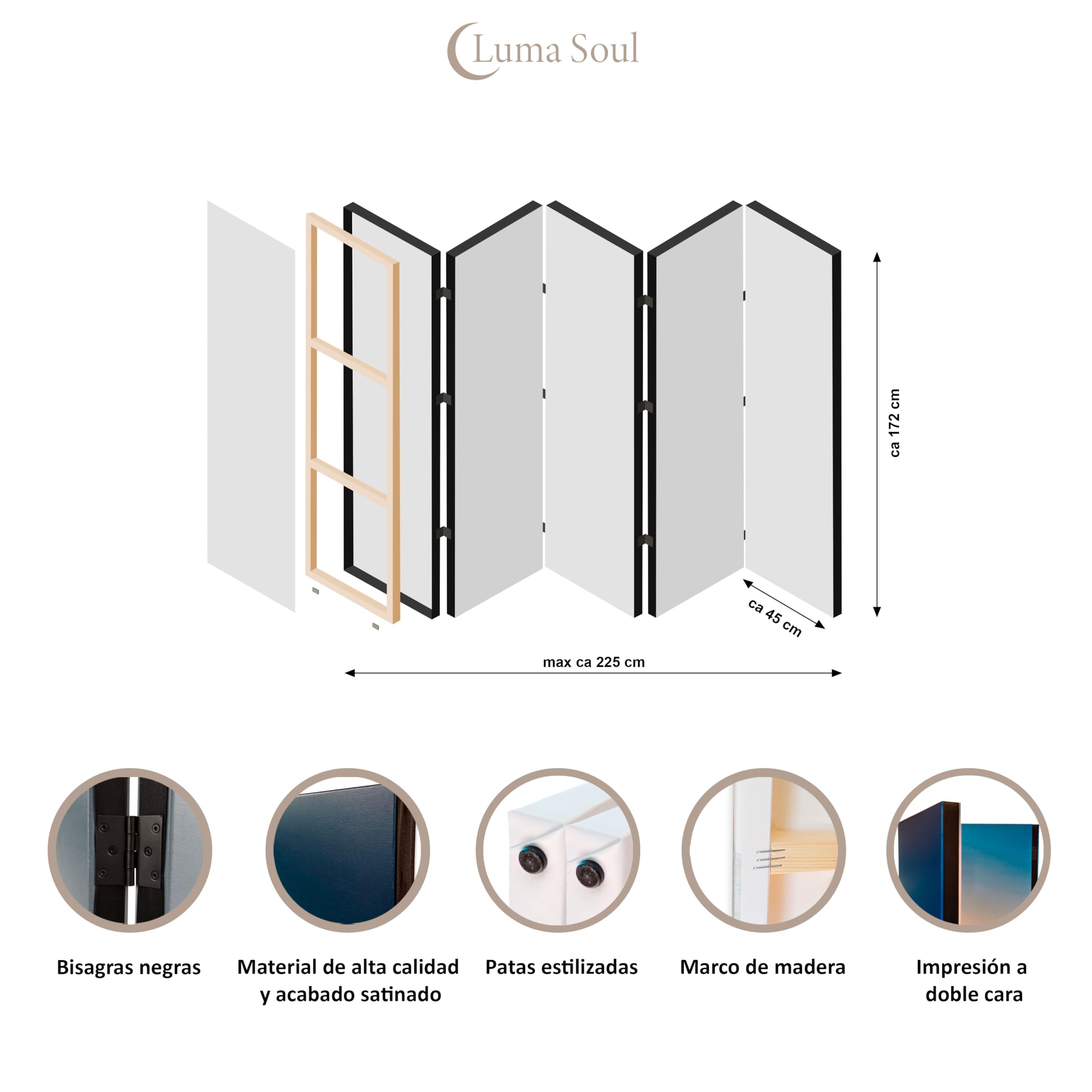 Biombo Separador de Ambientes Doble Cara - Separadores Ambientes - Naturaleza Motivo - Biombos 225 x 172 cm