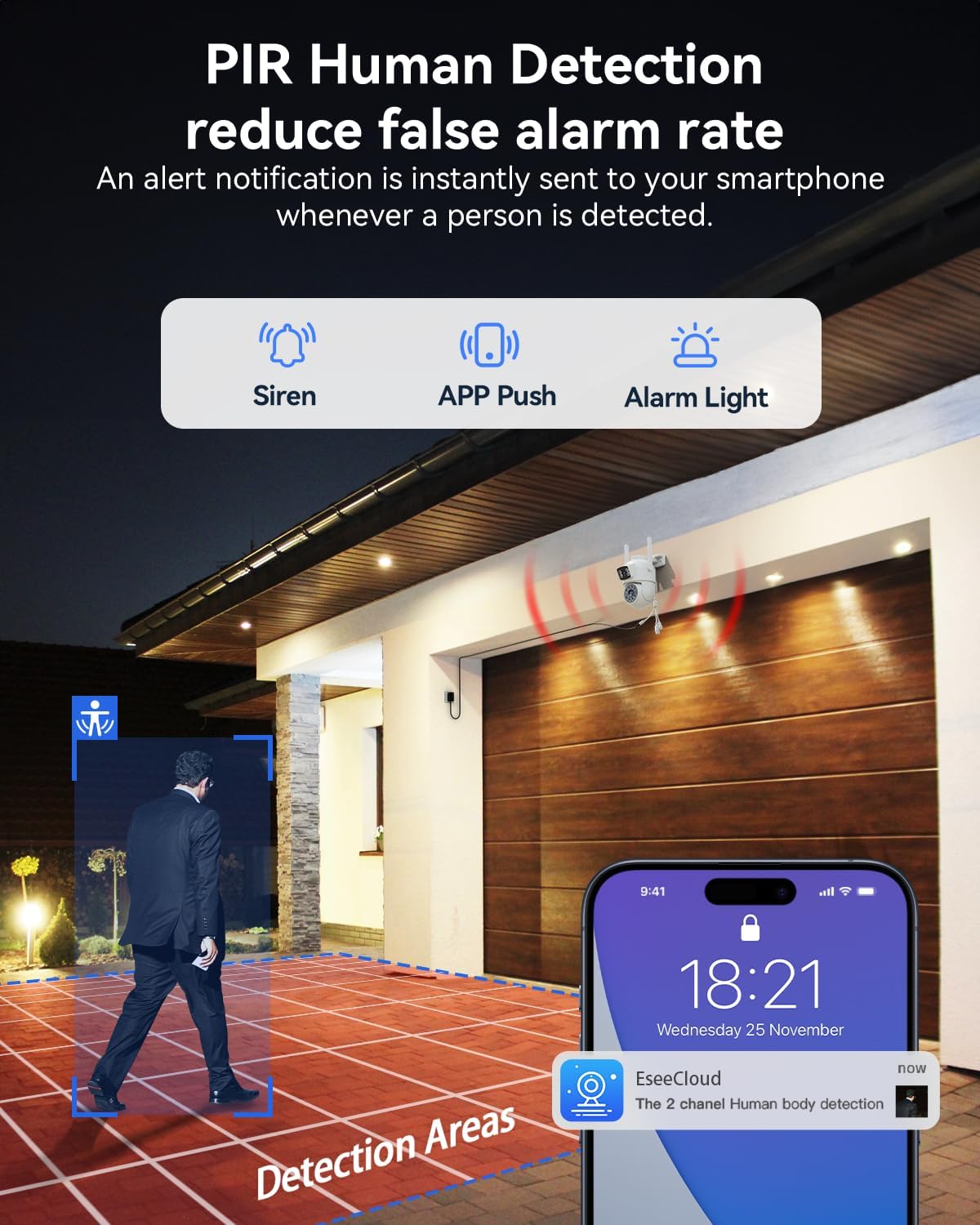 Security Camera System Wireless Outdoor with 12" Monitor, 2pcs 2K Dual Lens Cameras for Home & Business Surveillance, 360° PTZ, 2.4G/5G WiFi, Human Detection, Auto Tracking, 16CH NVR, 500G HDD