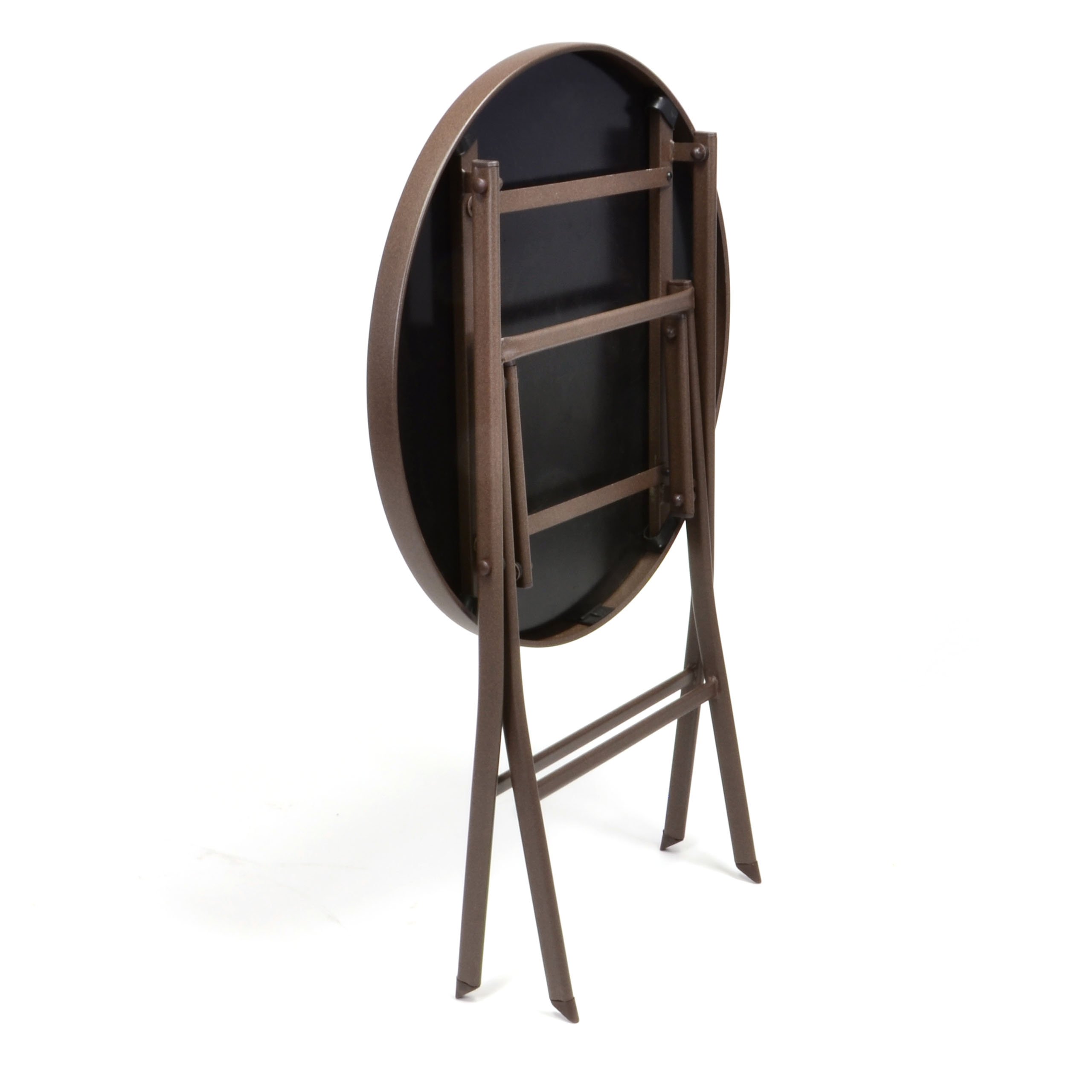 Nexos Bistroset aus Glastisch & Bistrostuhl – Stahlgestell Polyrattan Glasplatte – stapelbar – Farbe: Dunkelbraun schwarz