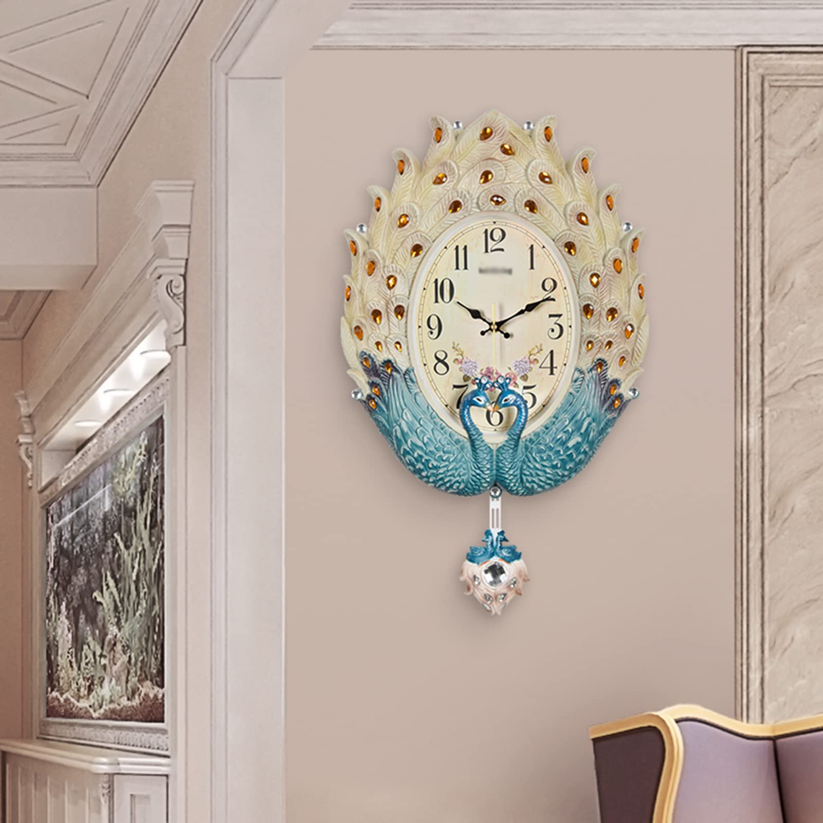 MYUYEE Wall Clock, Modern Living Room Art ation Pendulum Wall Clock, Silent and Non-Ticking Battery Powered, 37 X 60 Cm, Suitable for Kitchen, Living Room, Bedroom, Office,B,A(C)