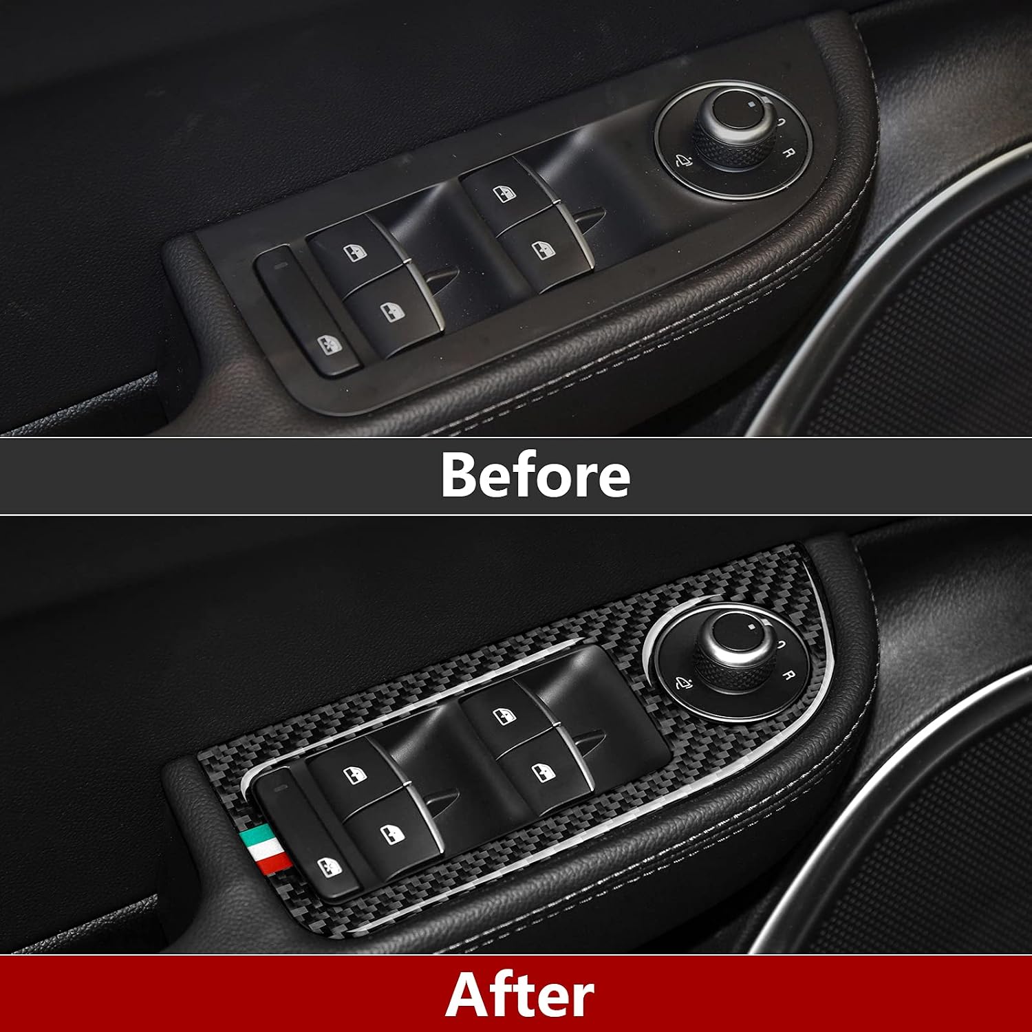 Car Window Lift Trim Switch Control Sticker Carbon Fiber Decal Trim Cover fits for Alfa Romeo Giulia 2016-2026 Accessories - Stelvio NOT FIT image 3