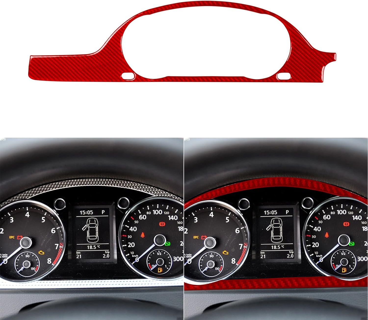 Generic Sporty Style Real Carbon Fiber Decals Compatible with Volkswagen Passat B6 2009-2011 Car Speedometer Tachometer Decoration Panel Auto Interior Accessories Sticker Red, VNPT0611