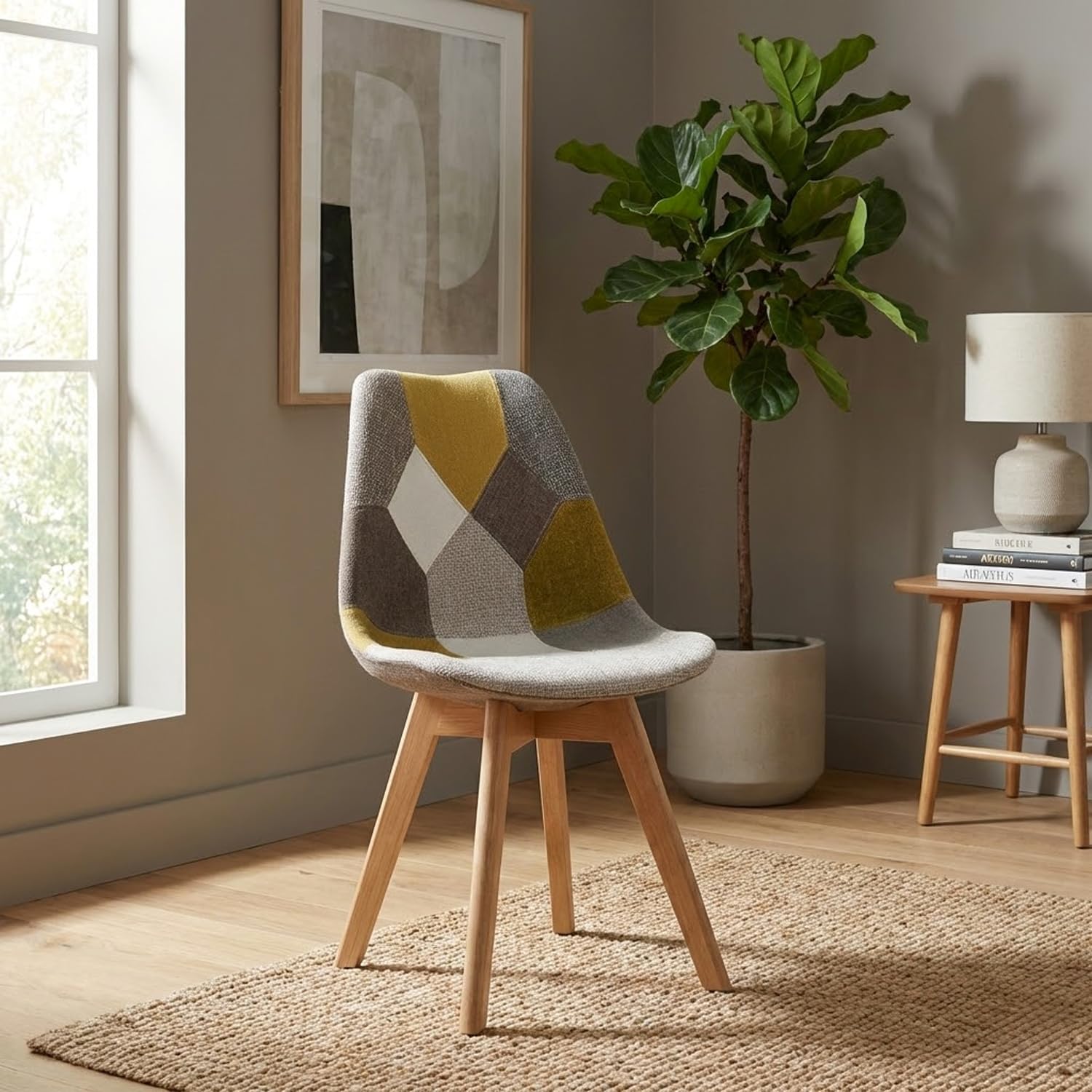BUYBUY Sedia Serie Picasso in PP con Seduta Imbottita in Spugna Rivestita in Stoffa Patchwork, Piedi in Legno di Faggio e Metallo