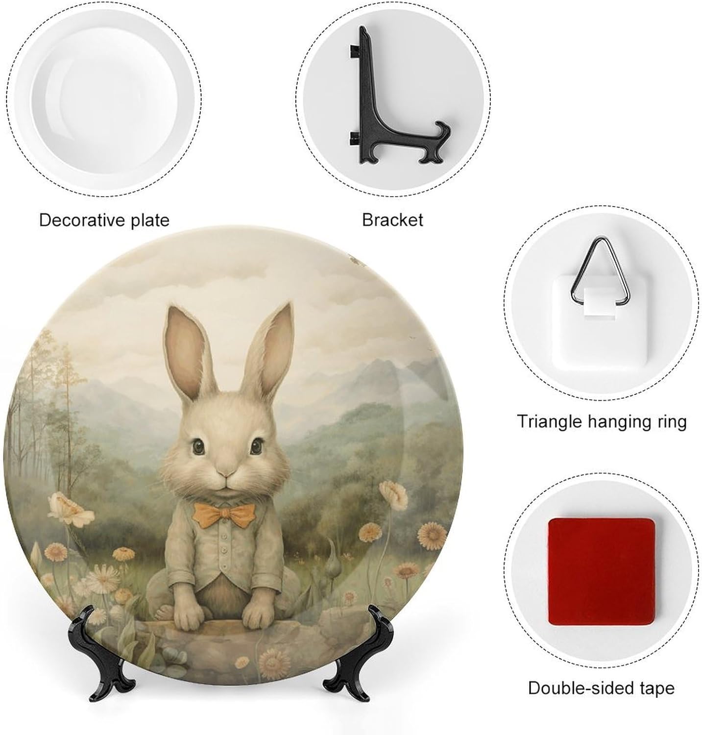 Bone China Decorative Plates Sit on The Grass Ceramic Decorative Plate Wall Decor with Display Stand Ceramic Ornaments for Wall Hanging Decoration