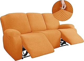 Unmbo Extensible 1 2 3 Places Canapé Relax Sofa Housse, Spandex Jacquard Housse De Canapé Antidérapante Housse De Meuble pour Fauteuil Relax Revêtement De Canapé-Orange-3 Place(8pièces)