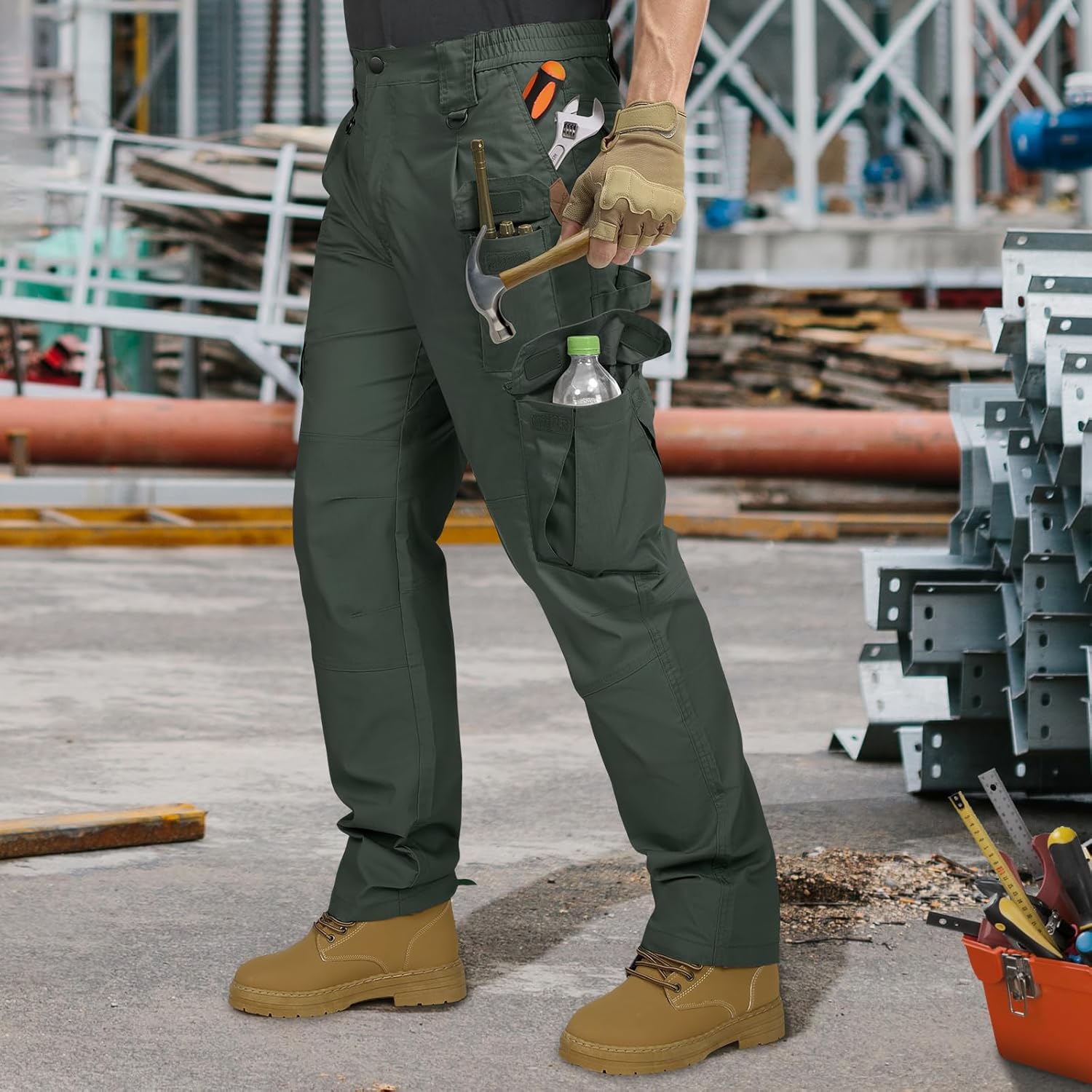 IGOLUMON Men's Stretch Tactical Pants, Breathable Ripstop Cargo Pants, Outdoor Lightweight EDC Work Hiking Pants - Image 2