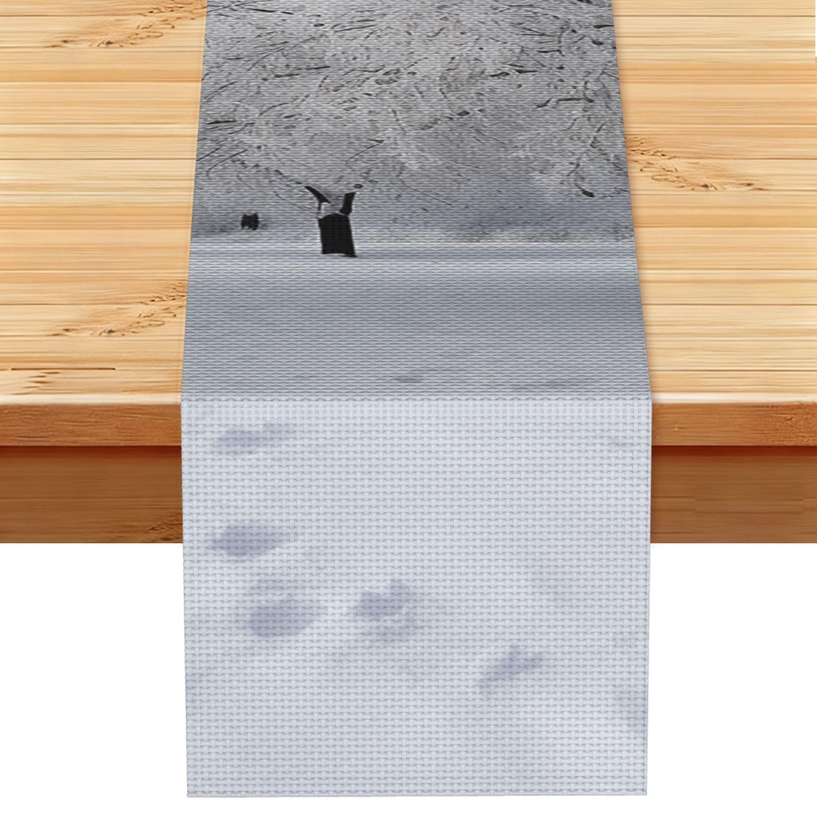 White Snow Tree Table Runner 13x72 Inch Cotton Linen Table Linen Washable Farmhouse Tablecloth Modern Abstract Art Kitchen Dinning Table Decoration for Home Party Decor