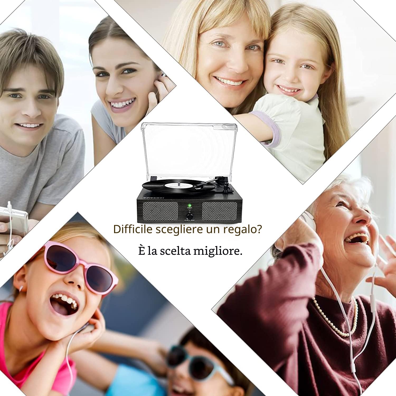 Udreamer Giradischi Bluetooth con Altoparlanti Integrati, Trasmissione a Cinghia, 3 Velocità, Legno Nero