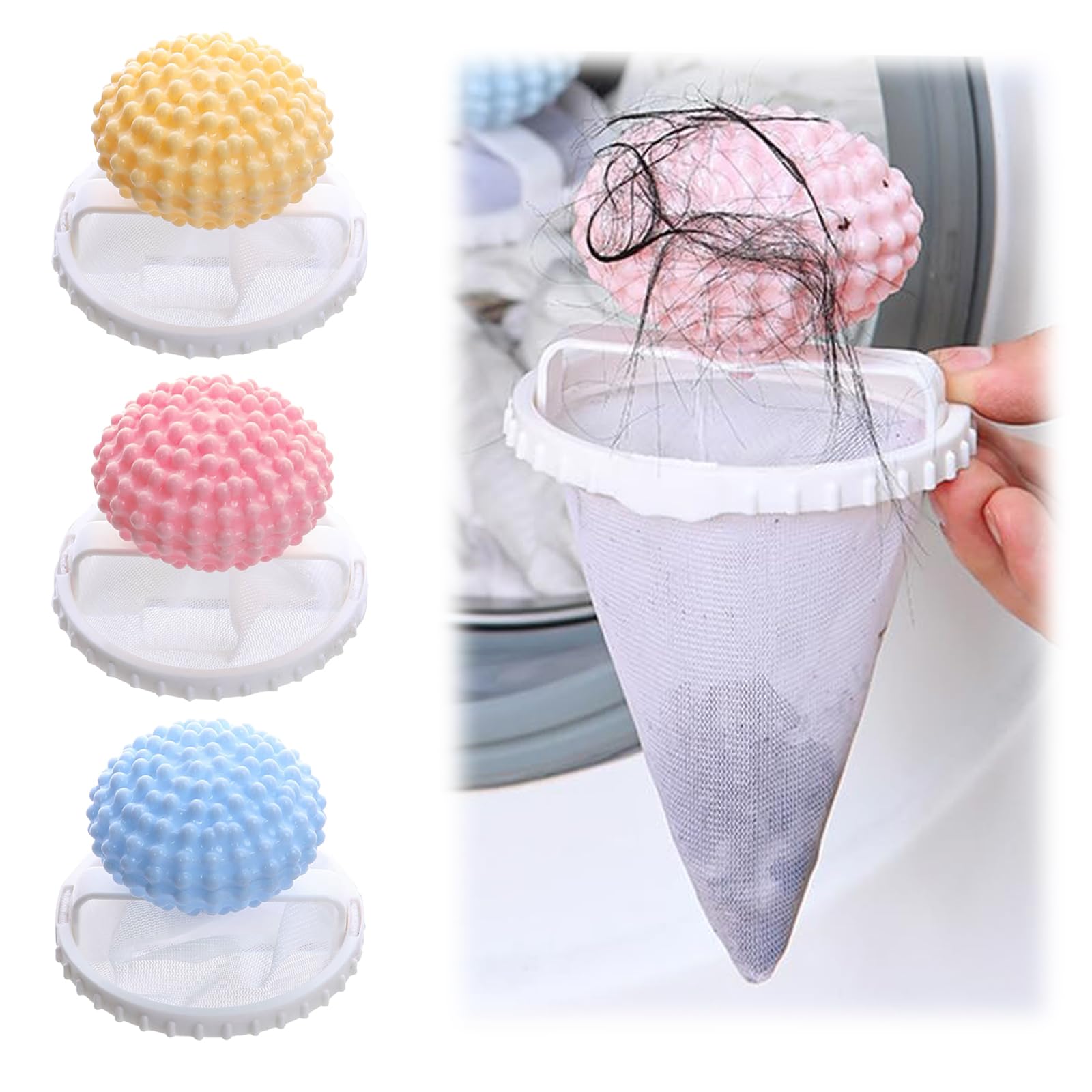 3Pcs-Pet Hair Remover for Laundry,Floating Hair Filtering Mesh Remova, 2025 New Washing Machine Hair Catcher (Blue+Pink+Yellow)