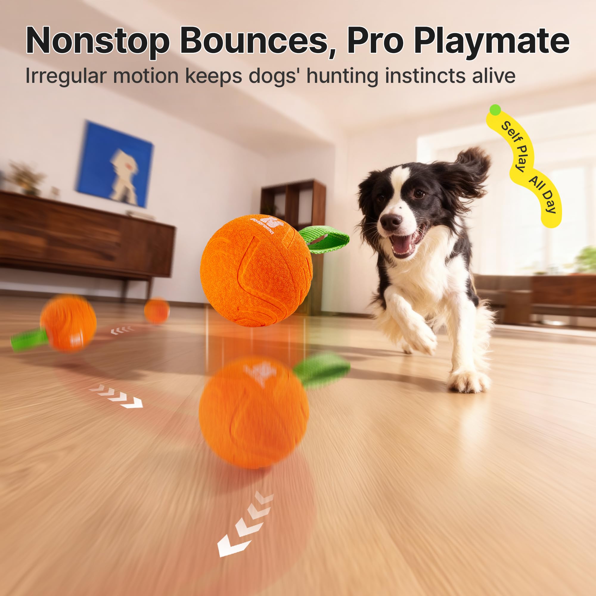 Potaroma Pelota de juguete para perros con cuerda, activada por movimiento interactivo, 3 modos, juguete de pelota de rebote automático, material duradero E-TPU para perros medianos/grandes