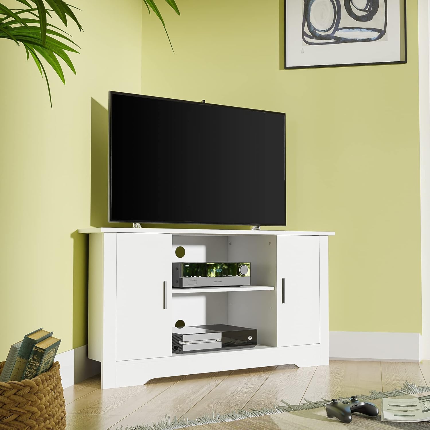 Buy Cozy Castle White Small Corner TV Stand for 50 Inch TV, Wood Corner
