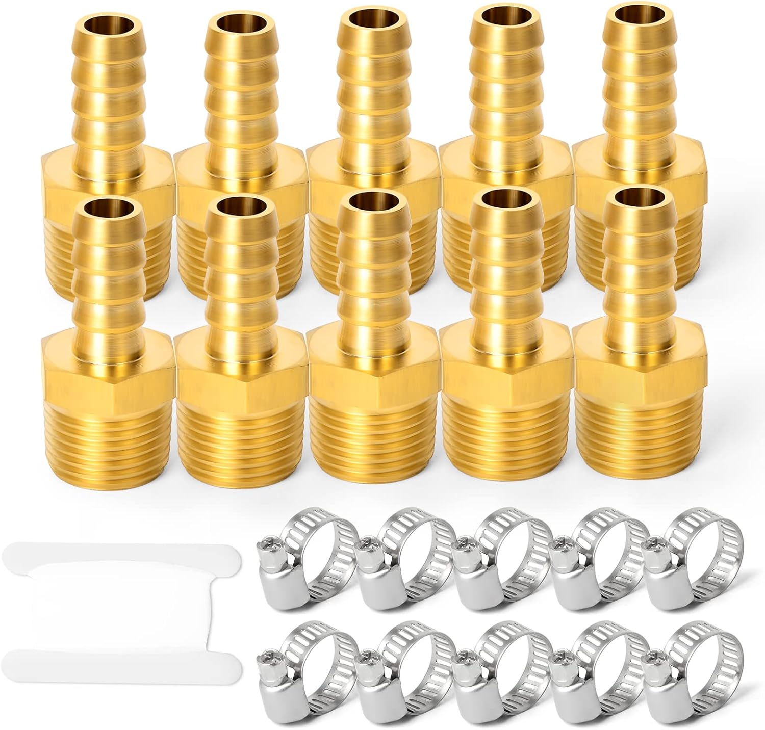 TAISHER 2 PCS Brass of Air Hose Fittings, Hose Barb Fittings 1/4" Hose Barb x 3/8" FNPT with 2 PCS Hose Clamp