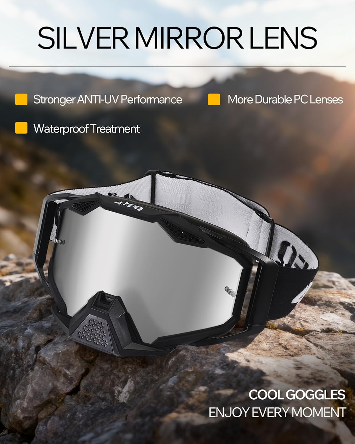 Motocross & Mountain Bike Goggles - ATV Dirt Bike Goggles MX MTB Racing Protective Eyewear for Men & Women - UV400 Protection Dustproof Anti-Fog Scratch Impact Resistant Lens - Anti-Slip Strap - Image 3