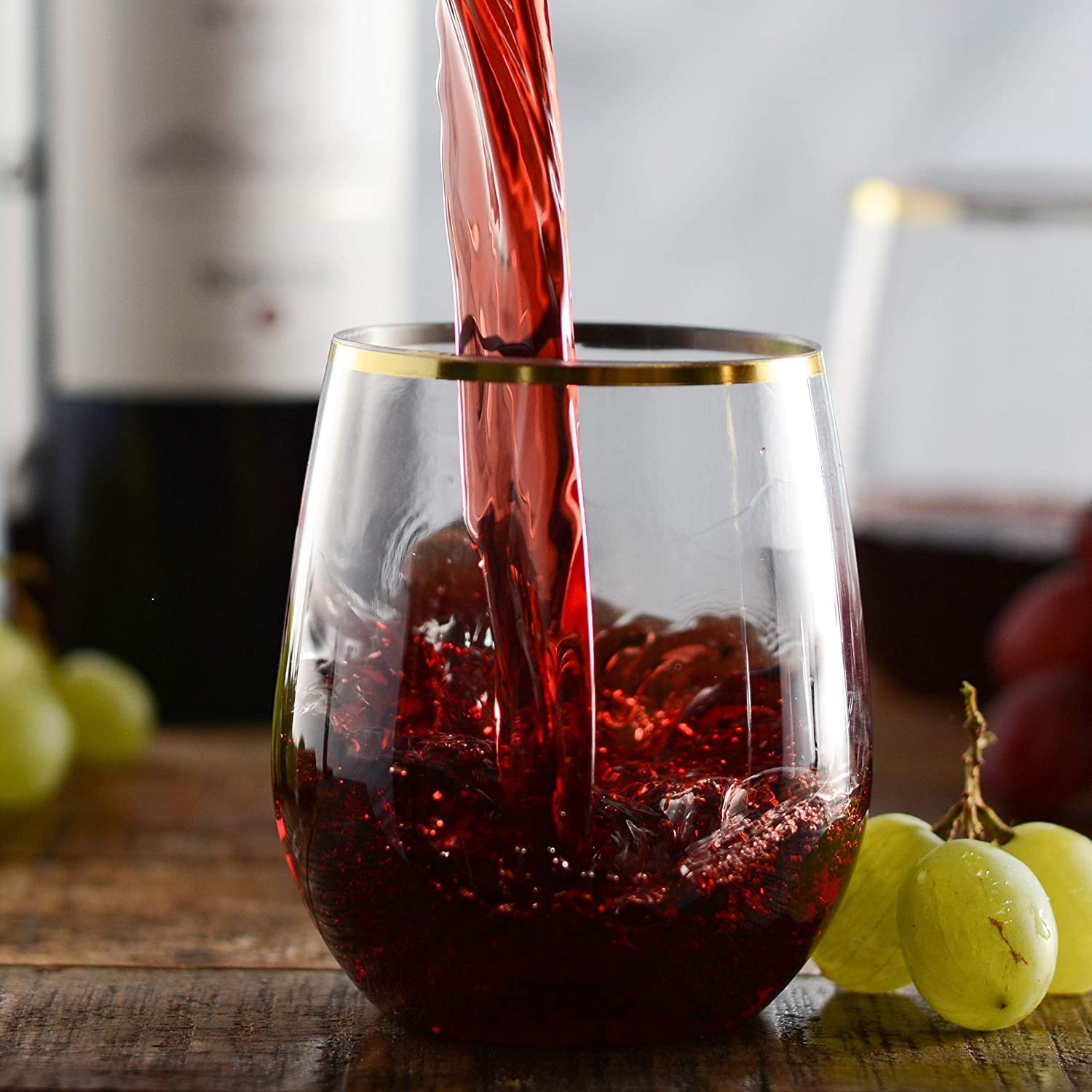 Nicole Fantani's Disposable Plastic Gold Rim Stemless Wine Goblet 12 oz Unbreakable Champagne Glasses Cocktail Glasses for Elegant Parties & Wedding