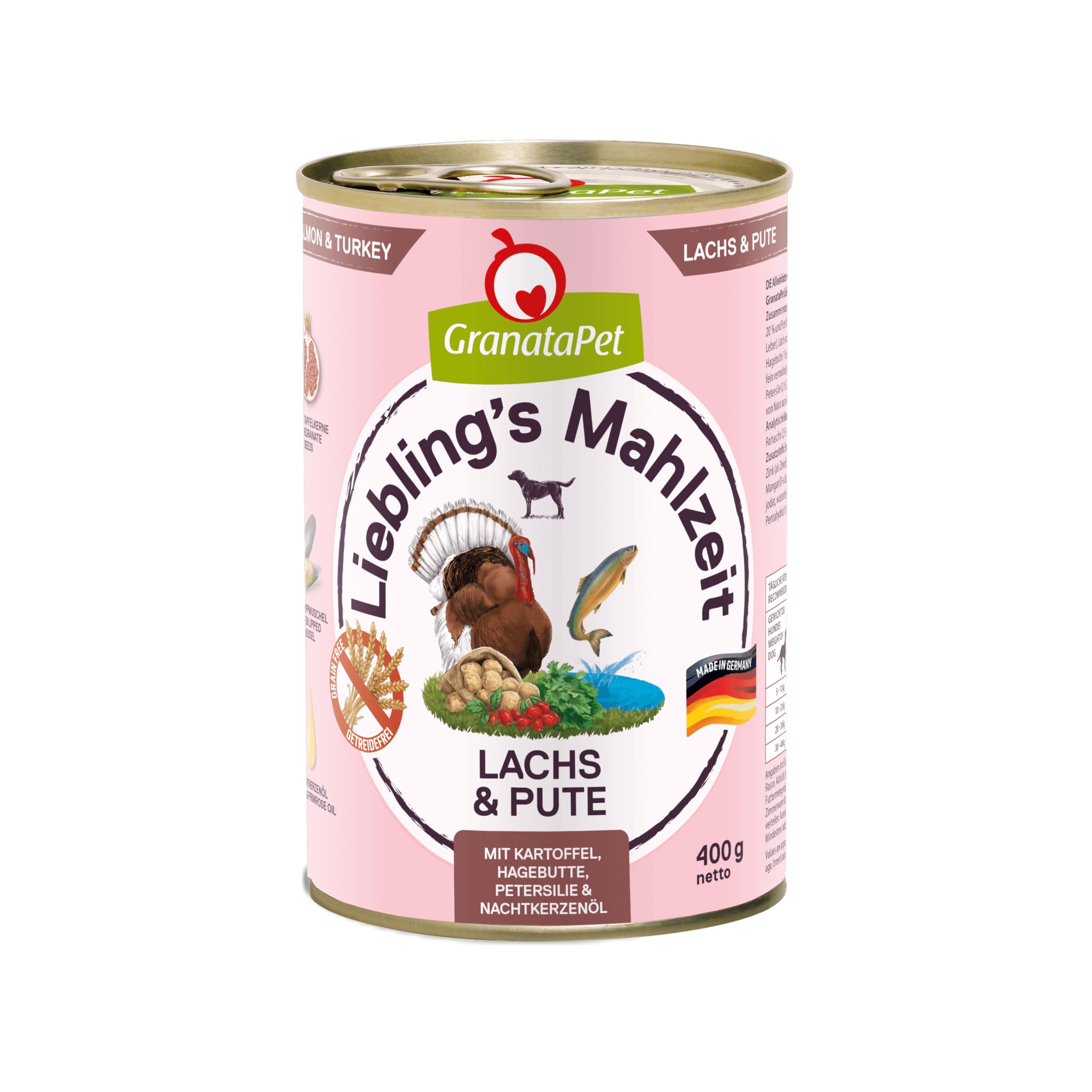GranataPet Lieblings's Comida Salmón y Pavo, Alimentos húmedos para Perros, Alimentos para Perros sin Cereales y sin azúcar, Alimentos completos, 6 x 400 g